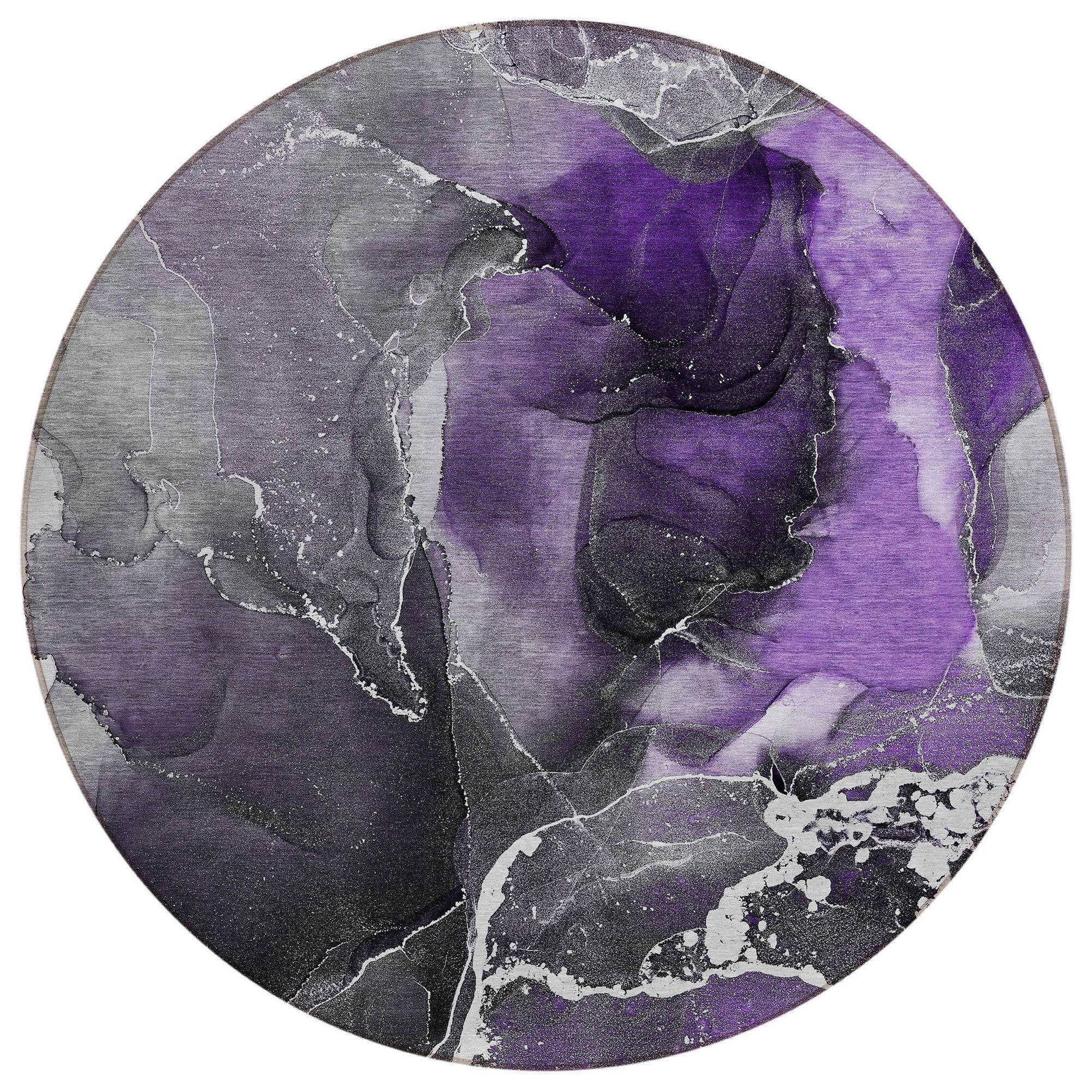 Machine Washable Purple Rug - Indoor / Outdoor - Kids / Pet Friendly Watercolors Print Rug