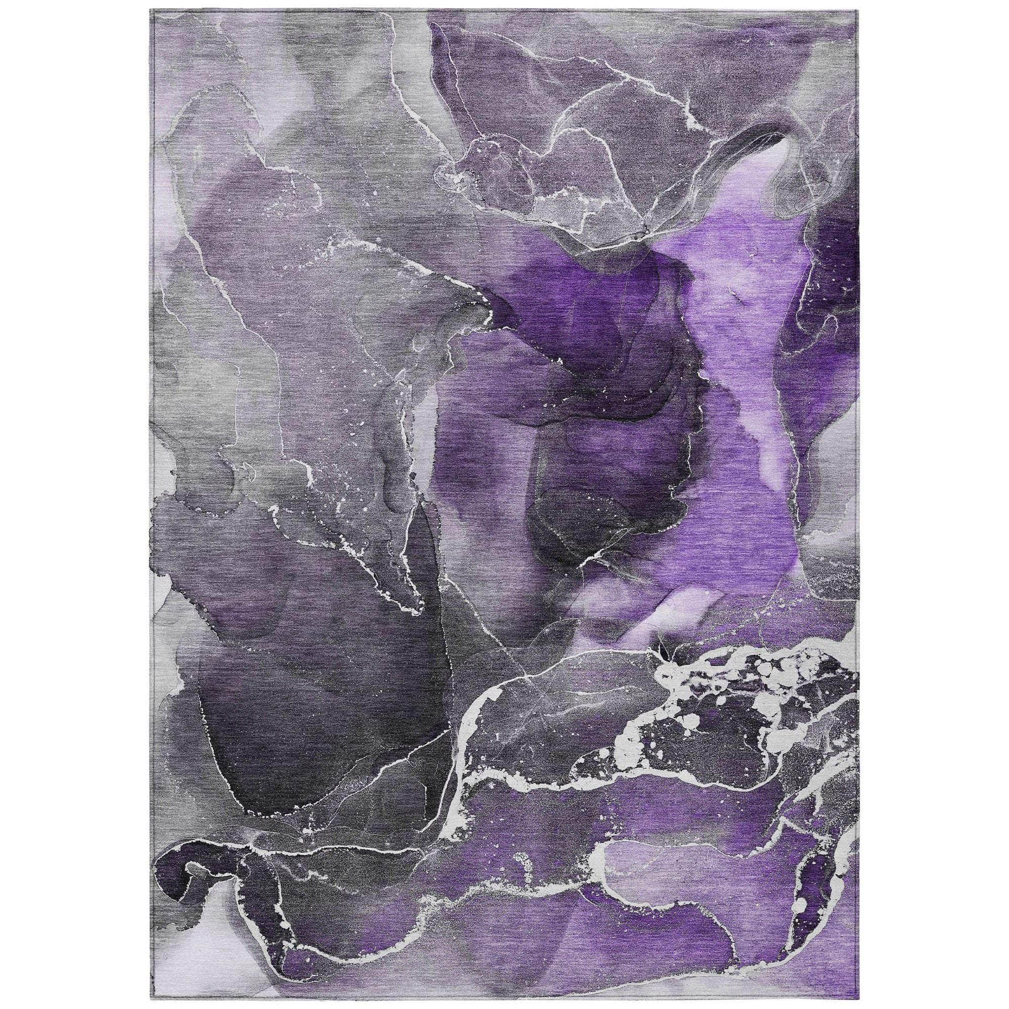 Machine Washable Purple Rug - Indoor / Outdoor - Kids / Pet Friendly Watercolors Print Rug