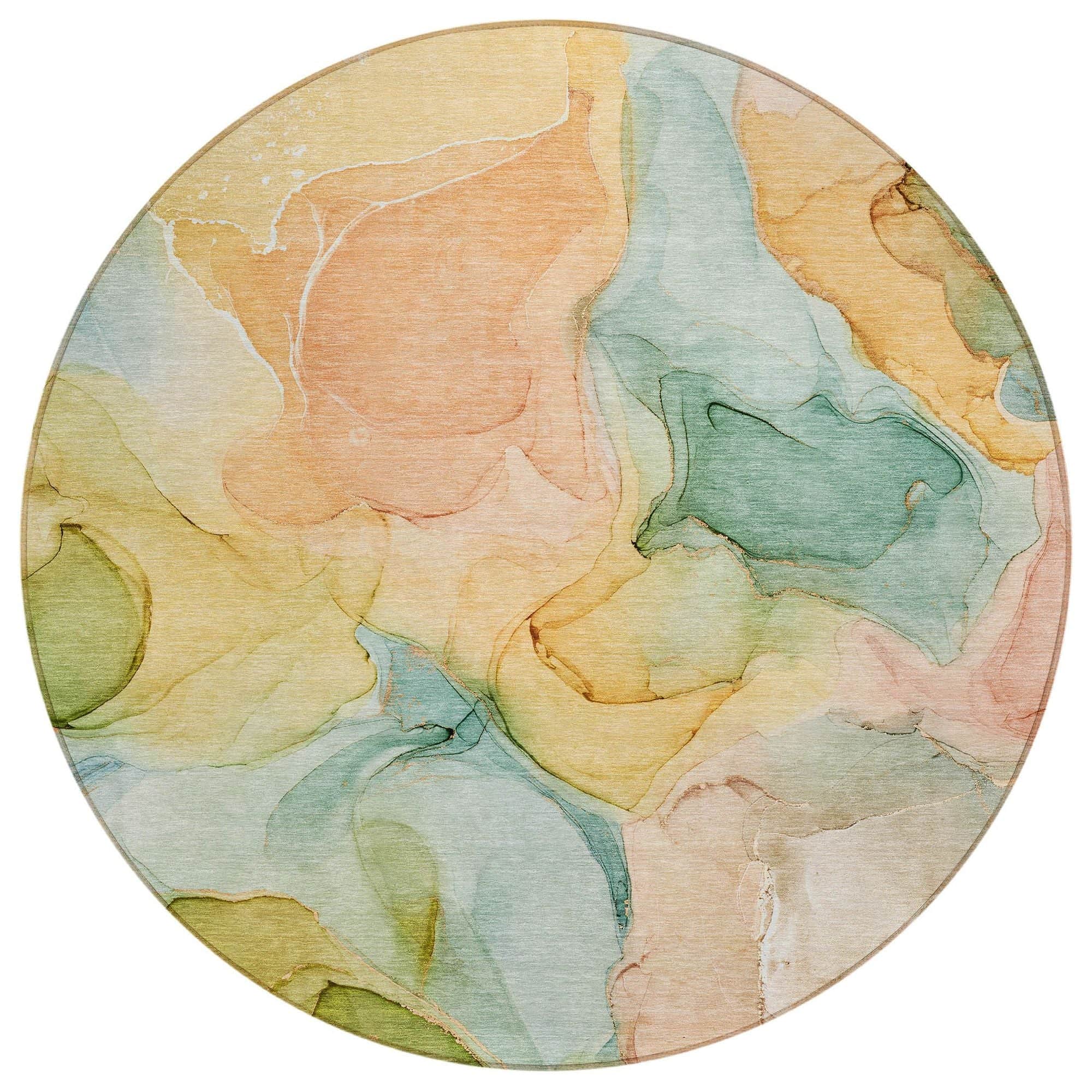 Machine Washable Blue Rug - Indoor / Outdoor - Kids / Pet Friendly Watercolors Print Rug