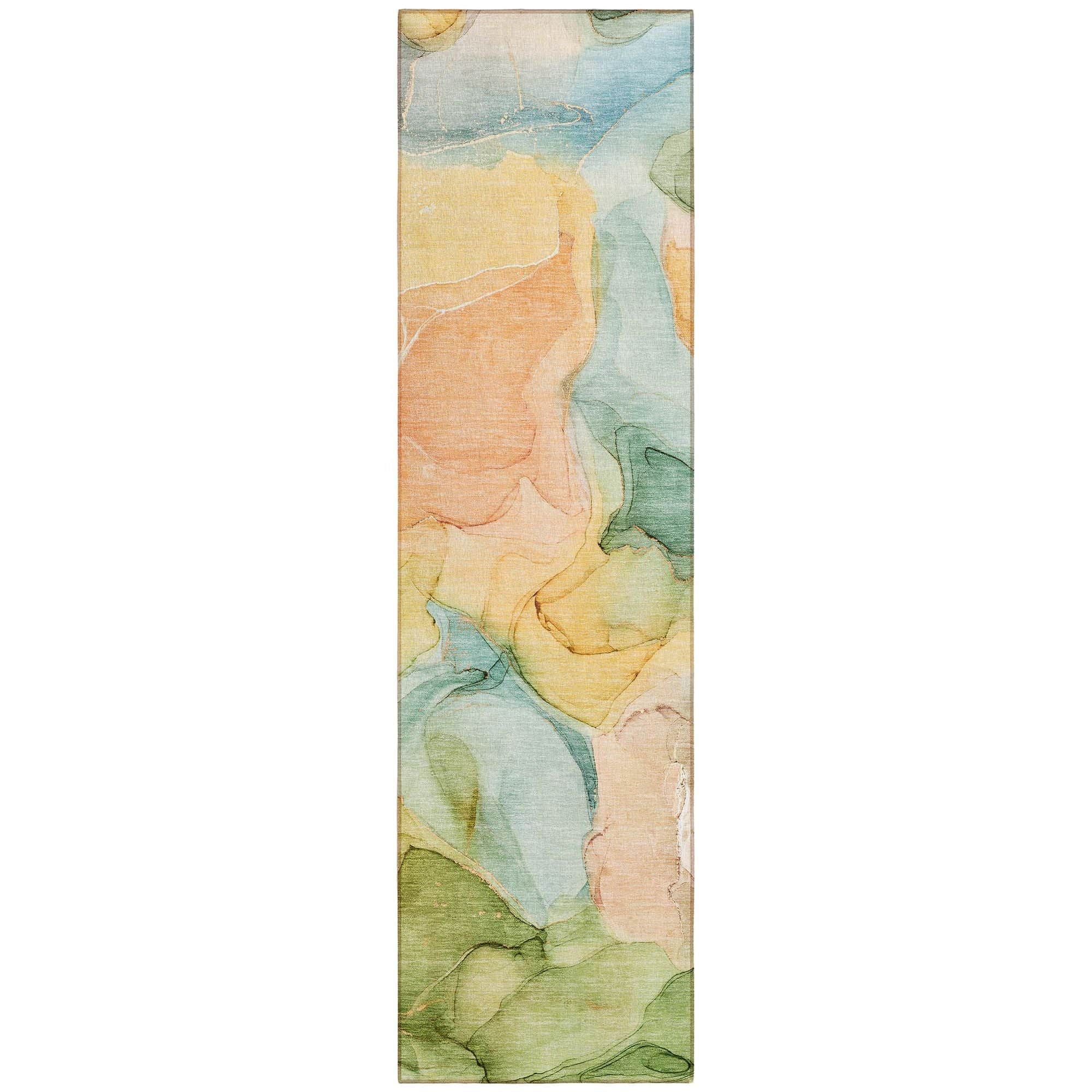 Machine Washable Blue Rug - Indoor / Outdoor - Kids / Pet Friendly Watercolors Print Rug