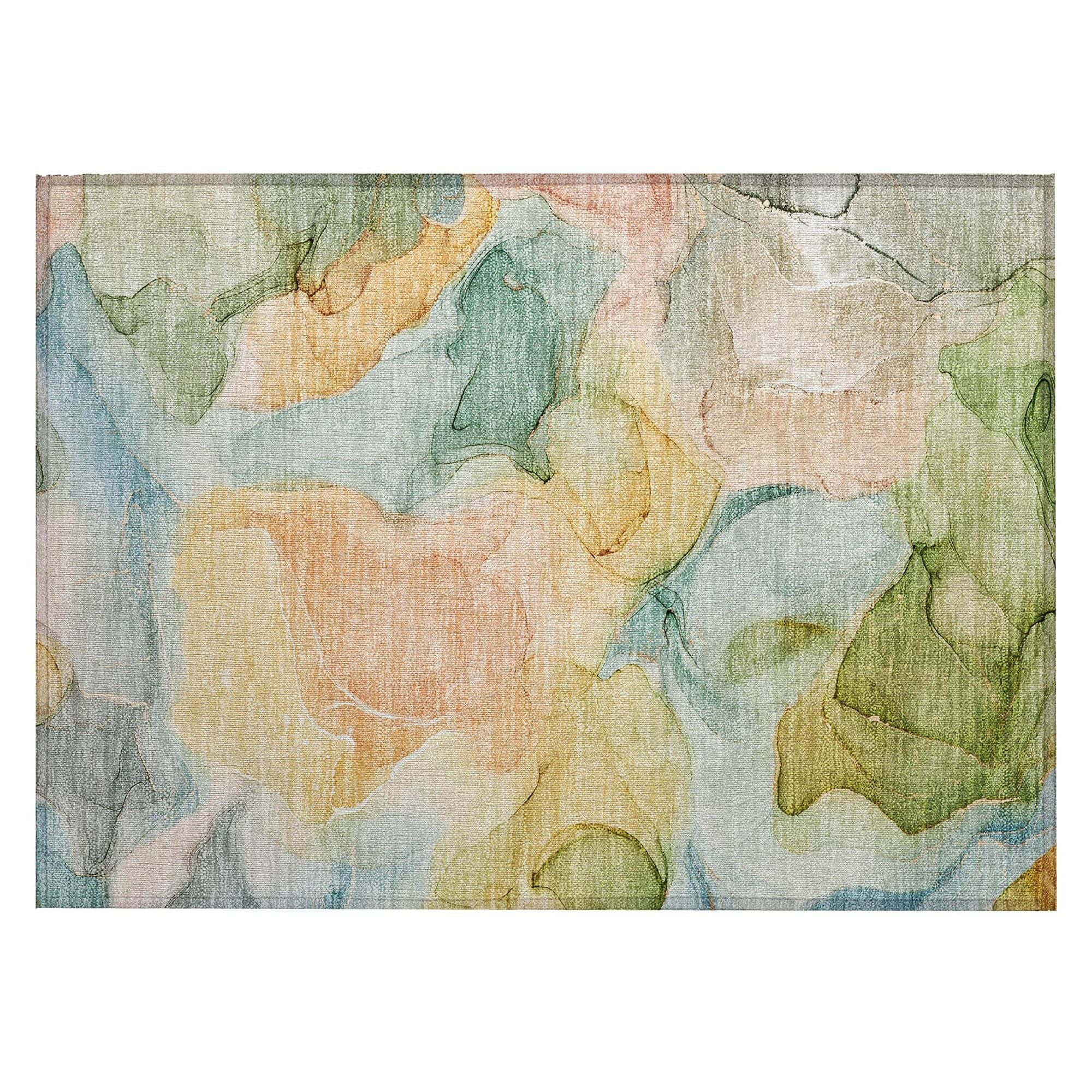 Machine Washable Blue Rug - Indoor / Outdoor - Kids / Pet Friendly Watercolors Print Rug