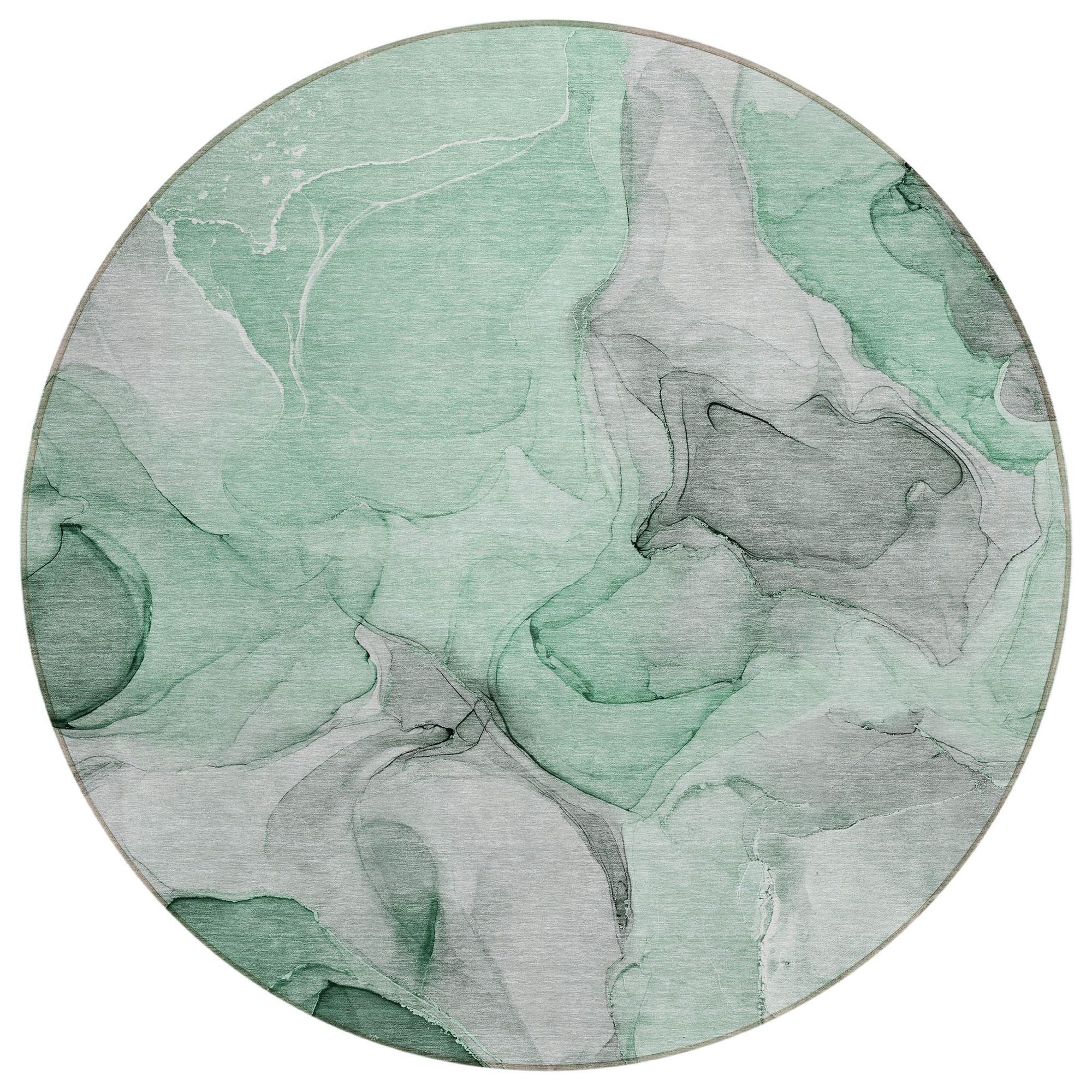 Machine Washable Green Rug - Indoor / Outdoor - Kids / Pet Friendly Watercolors Print Rug
