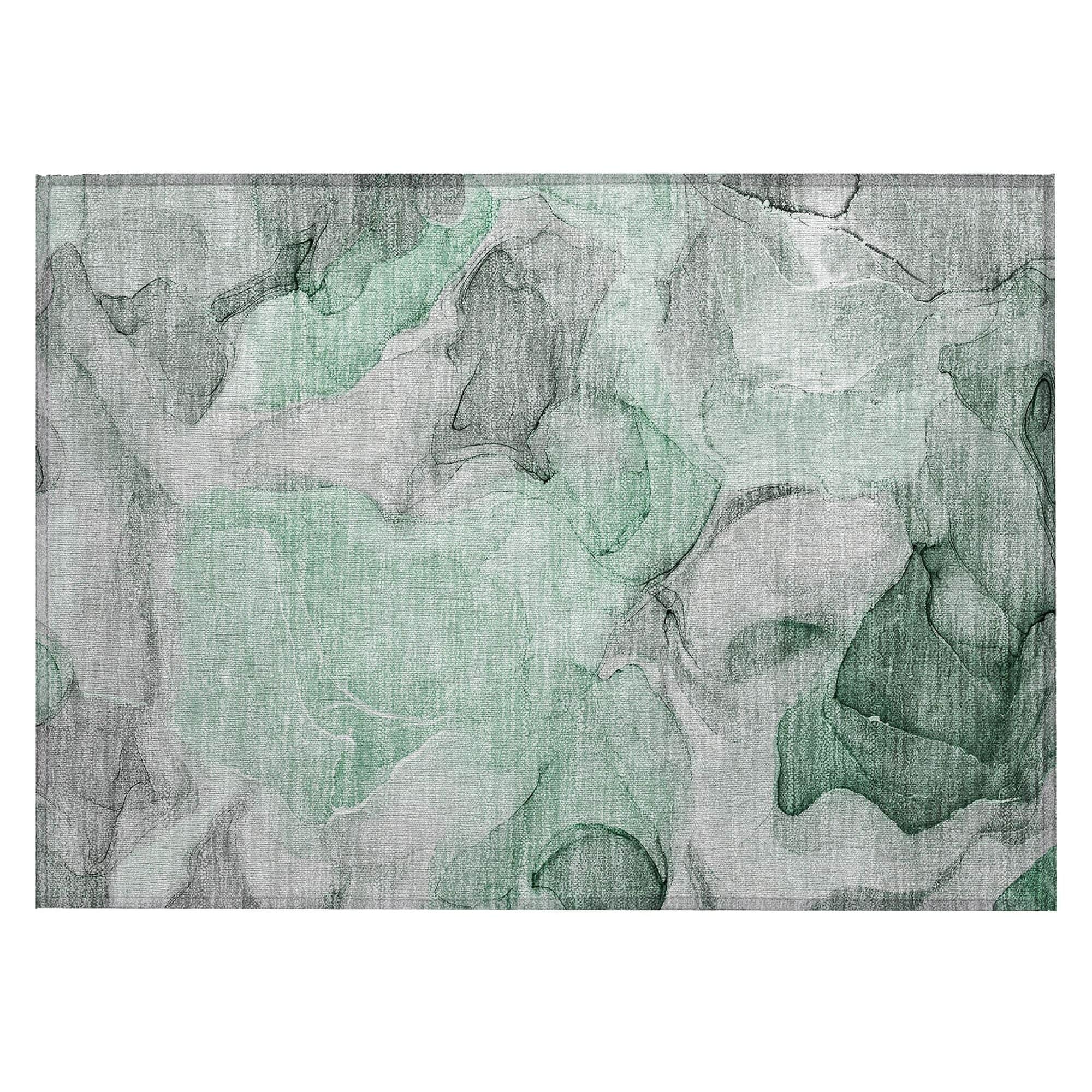 Machine Washable Green Rug - Indoor / Outdoor - Kids / Pet Friendly Watercolors Print Rug
