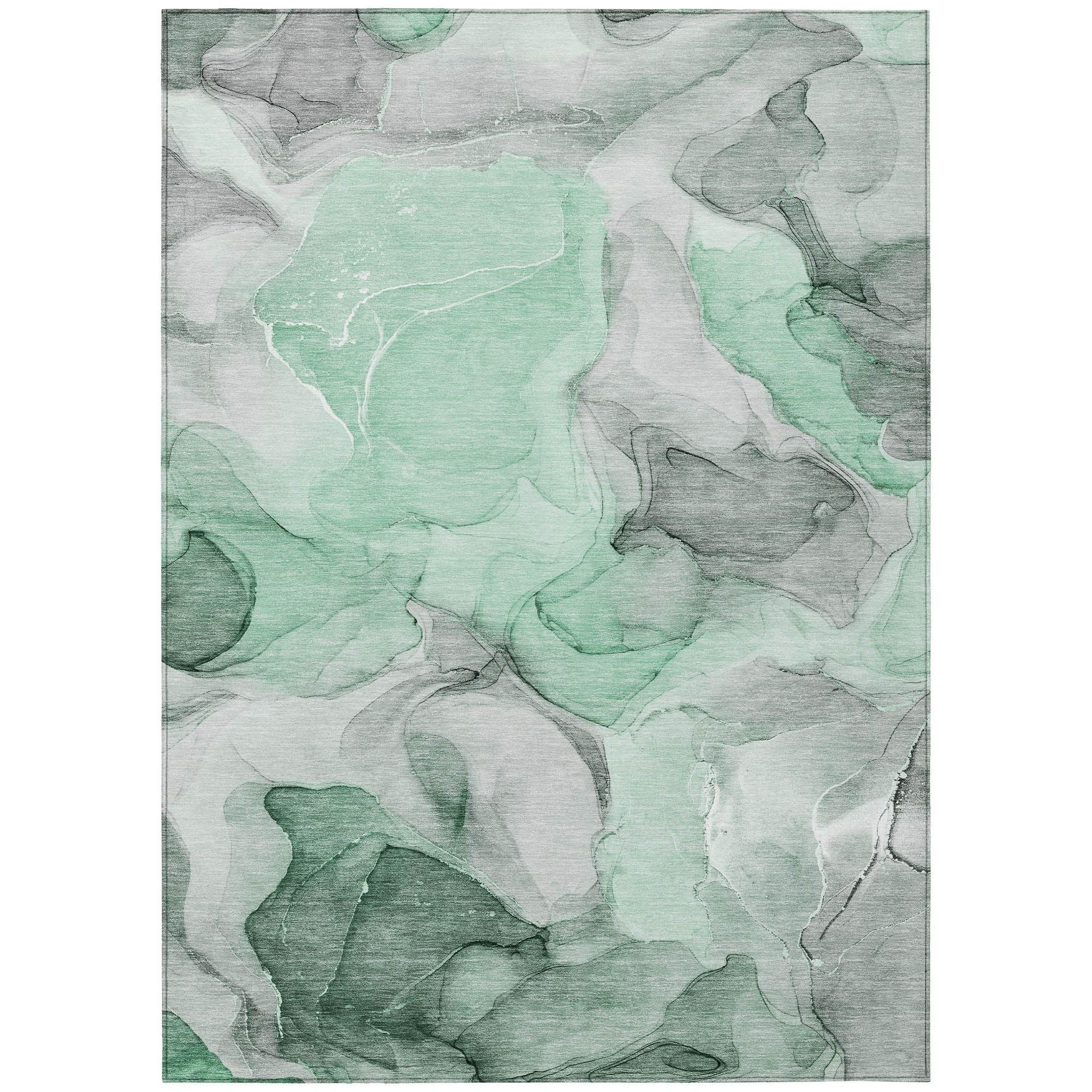 Machine Washable Green Rug - Indoor / Outdoor - Kids / Pet Friendly Watercolors Print Rug