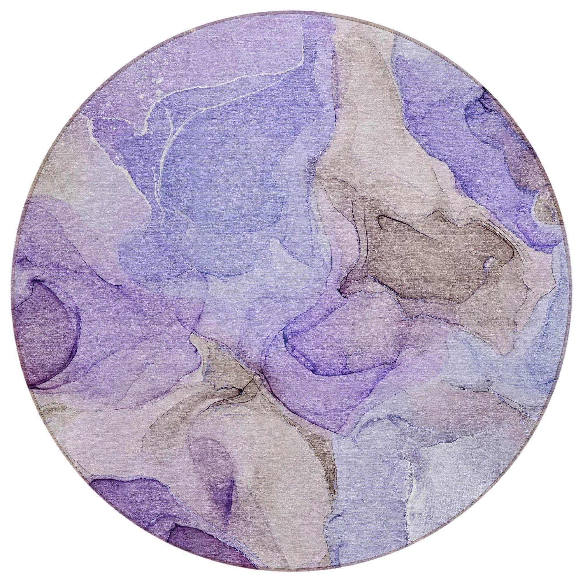 Machine Washable Purple Rug - Indoor / Outdoor - Kids / Pet Friendly Watercolors Print Rug