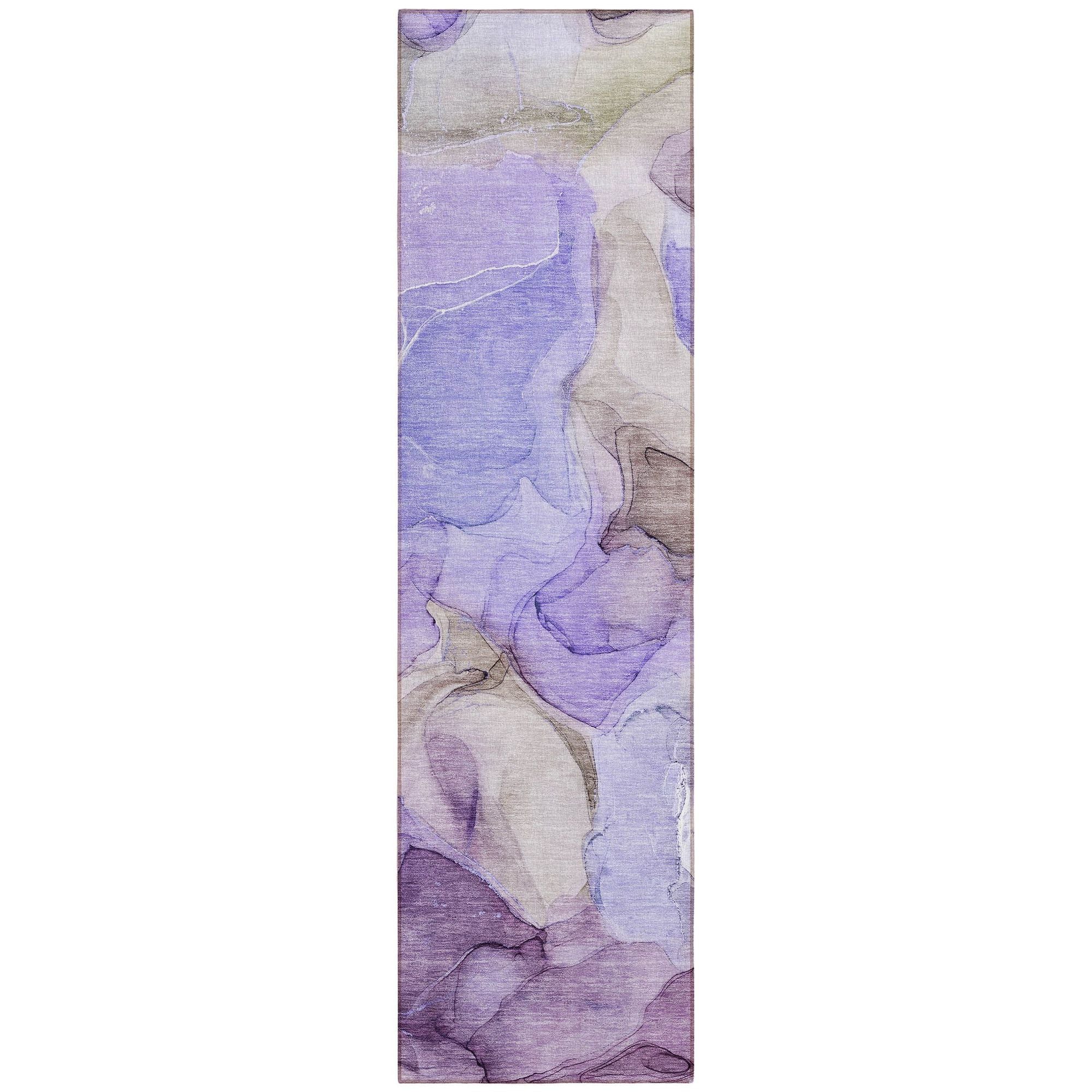 Machine Washable Purple Rug - Indoor / Outdoor - Kids / Pet Friendly Watercolors Print Rug