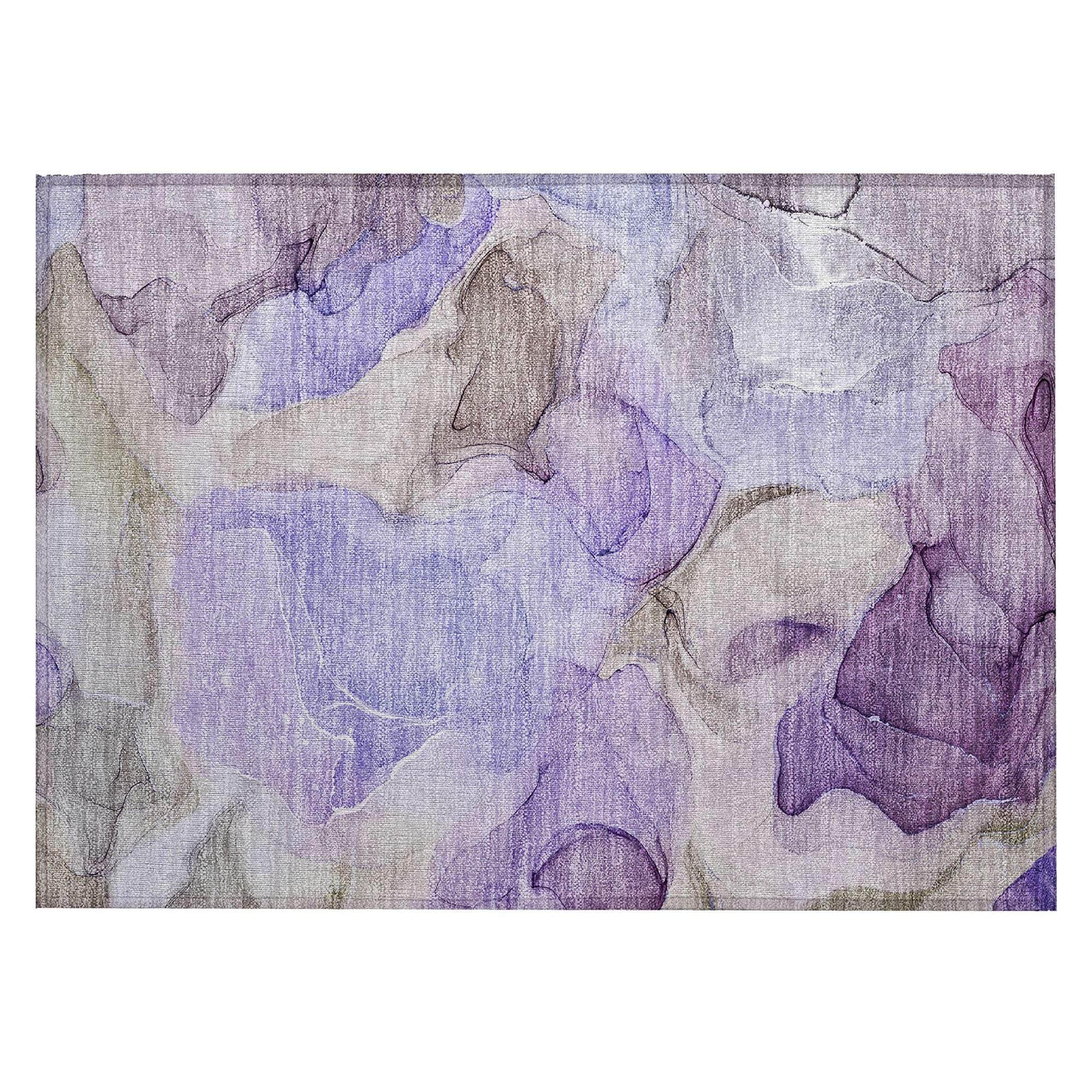 Machine Washable Purple Rug - Indoor / Outdoor - Kids / Pet Friendly Watercolors Print Rug