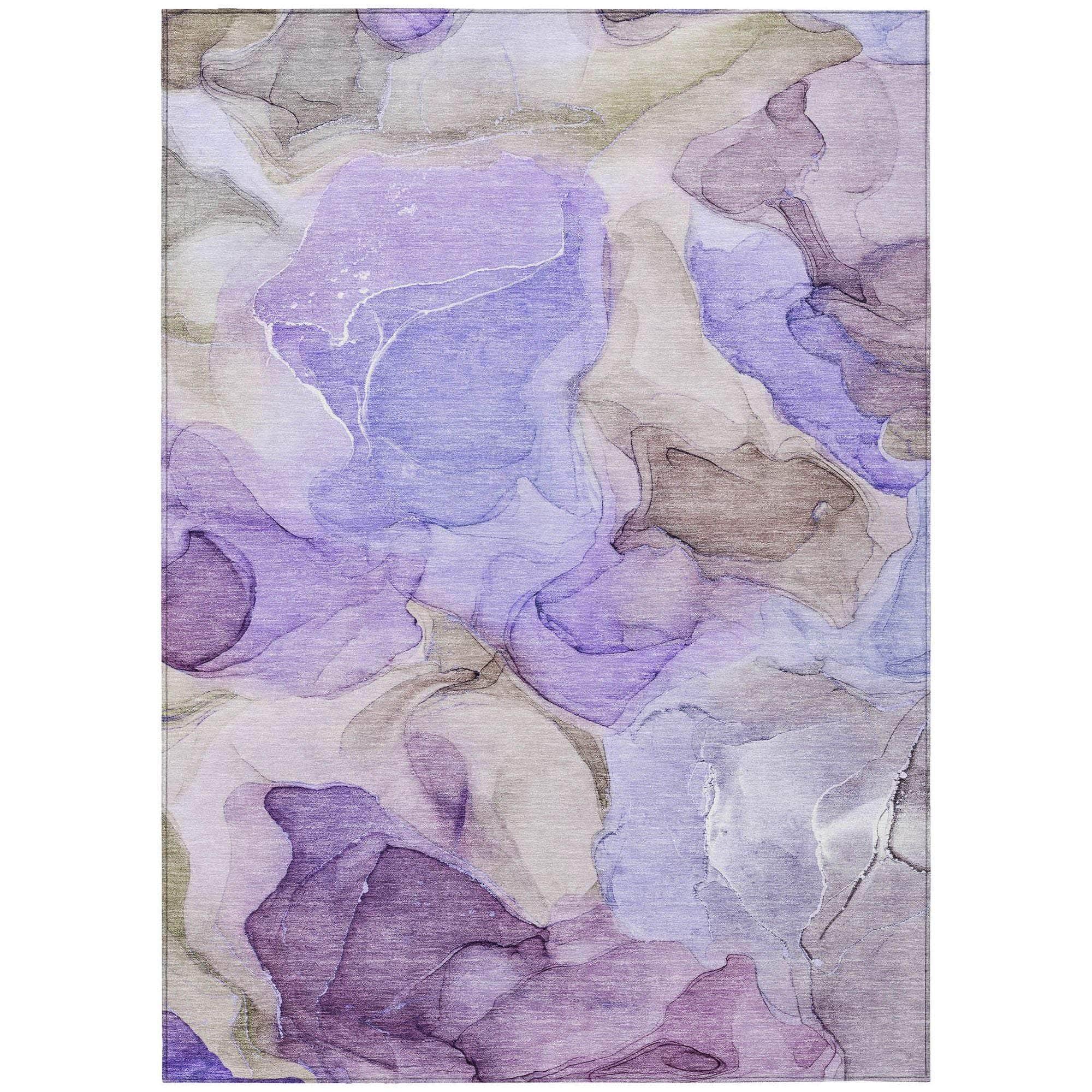 Machine Washable Purple Rug - Indoor / Outdoor - Kids / Pet Friendly Watercolors Print Rug