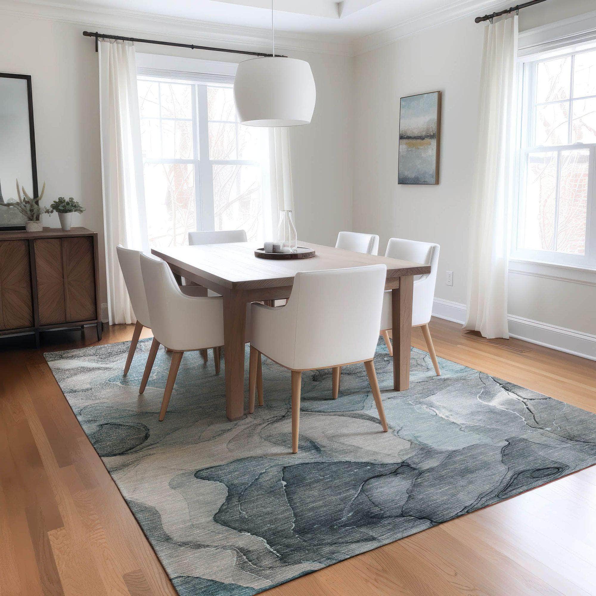 Machine Made ACN504 Teal Rugs