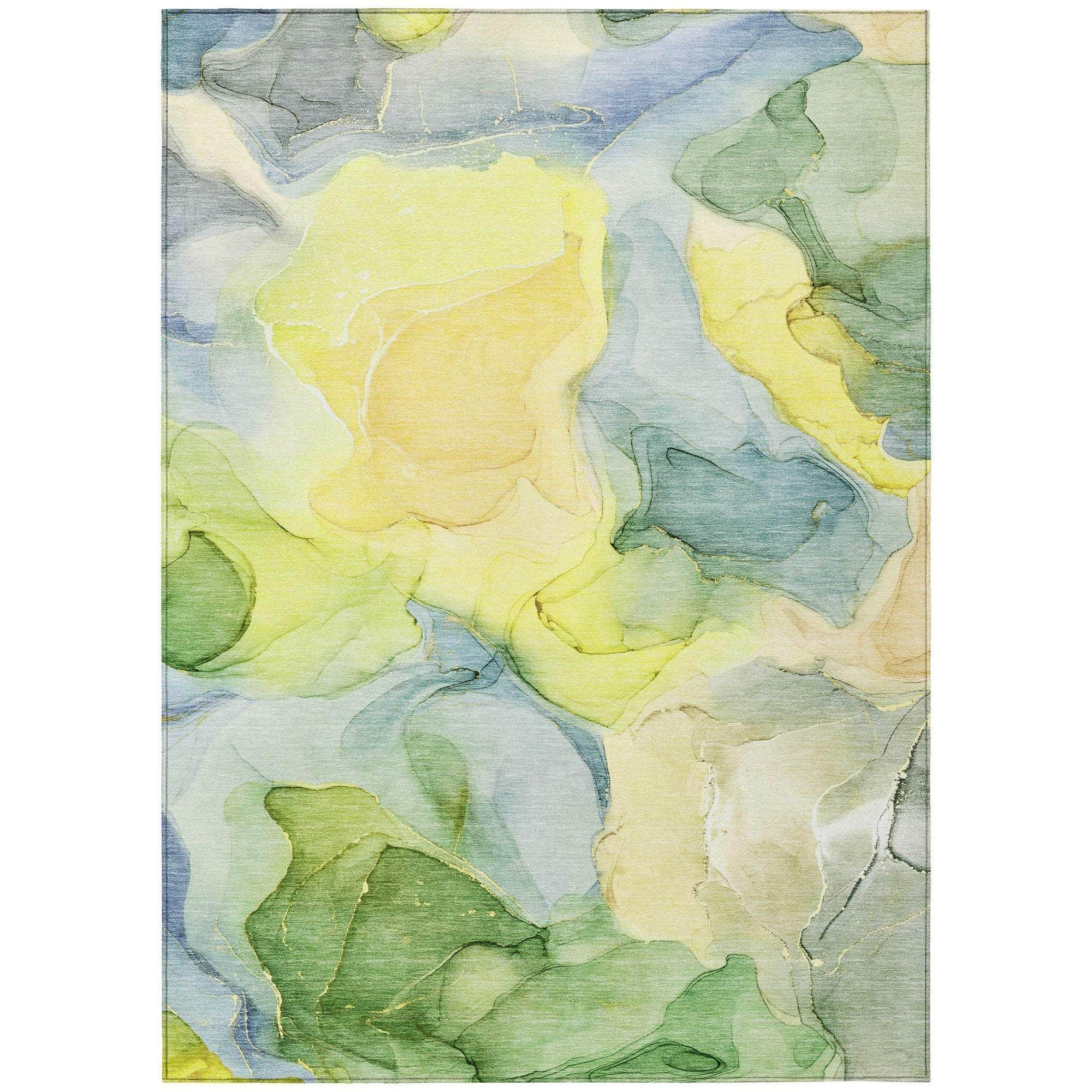 Machine Washable Yellow Gold Rug - Indoor / Outdoor - Kids / Pet Friendly Watercolors Print Rug