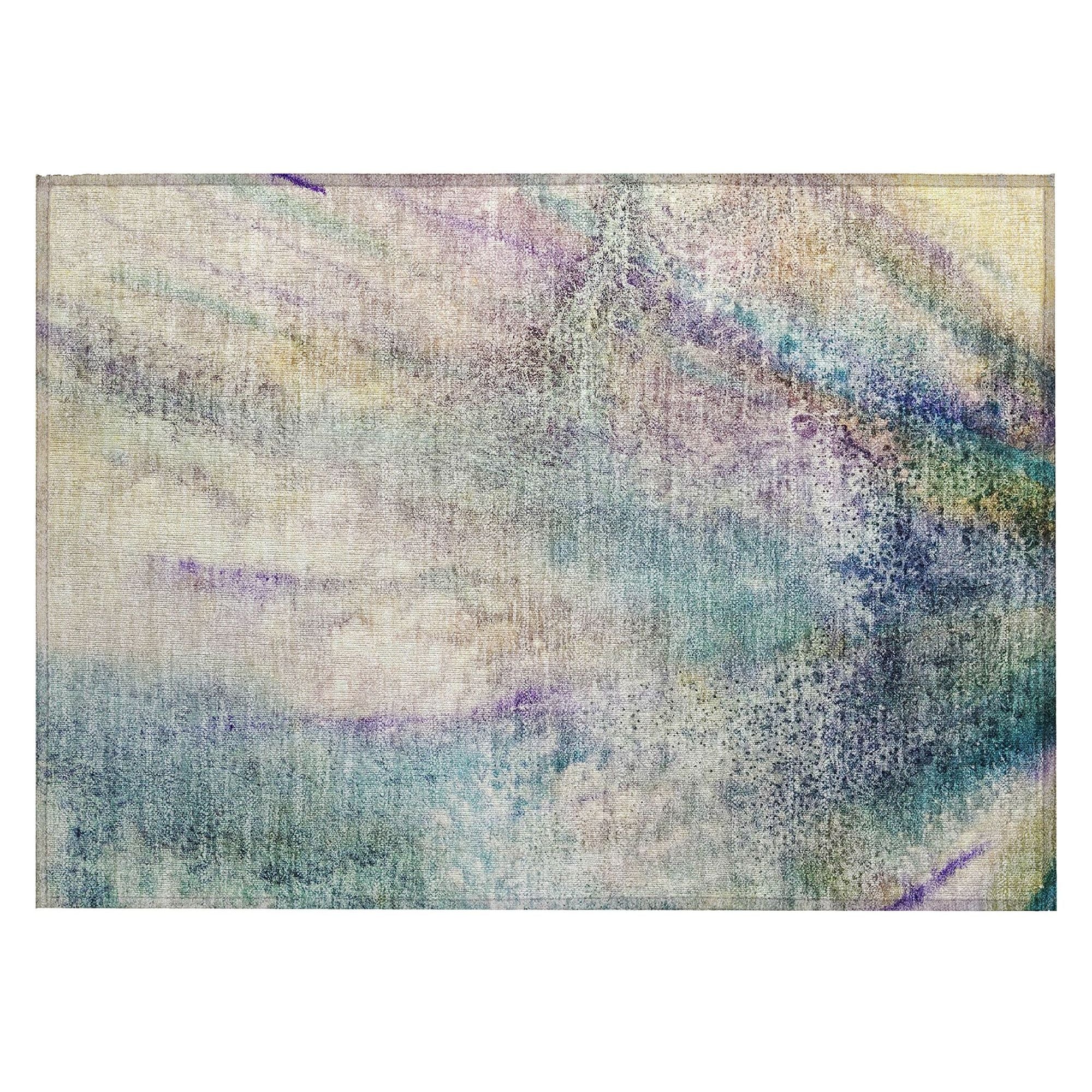 Machine Washable Blue Rug - Indoor / Outdoor - Kids / Pet Friendly Watercolors Print Rug