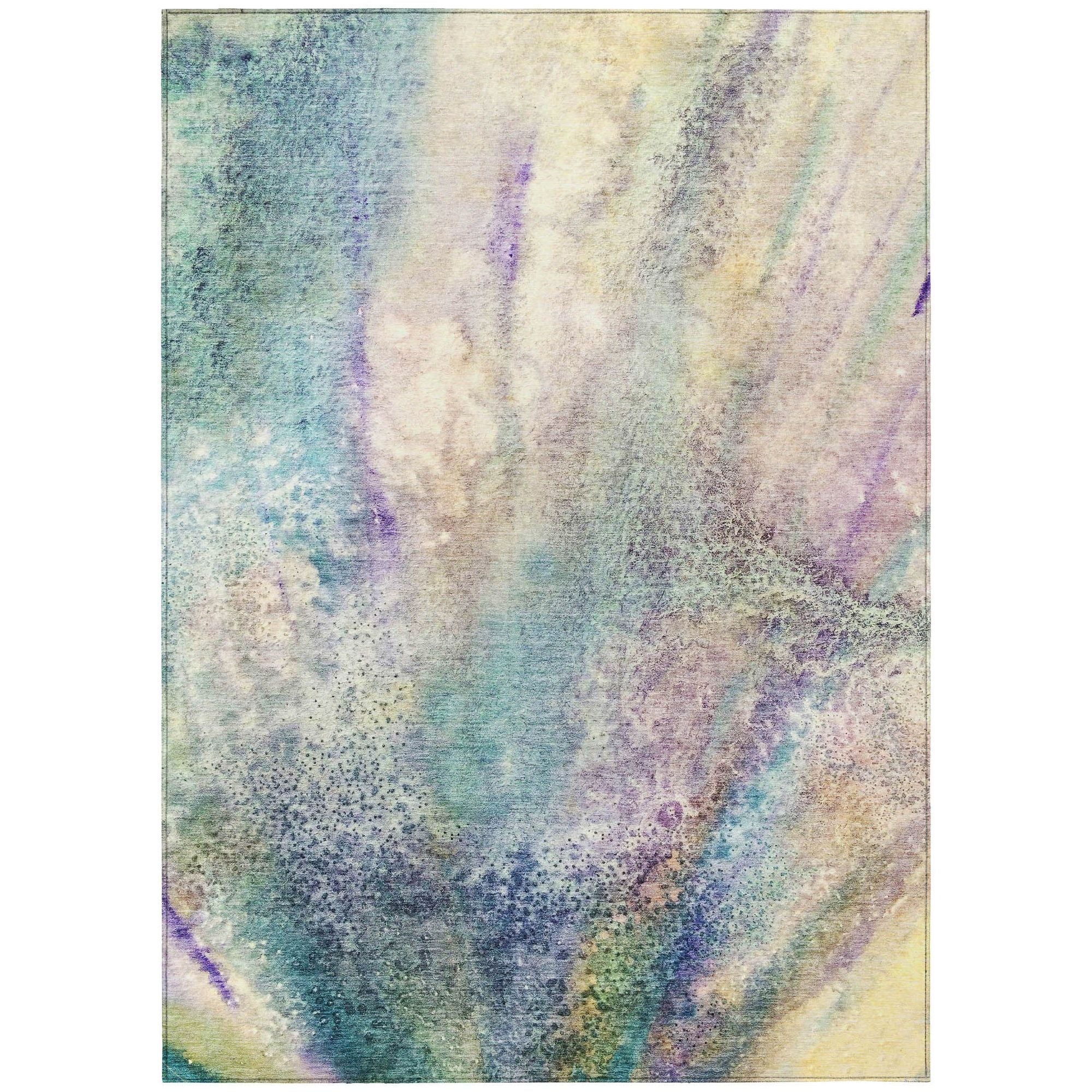 Machine Washable Blue Rug - Indoor / Outdoor - Kids / Pet Friendly Watercolors Print Rug