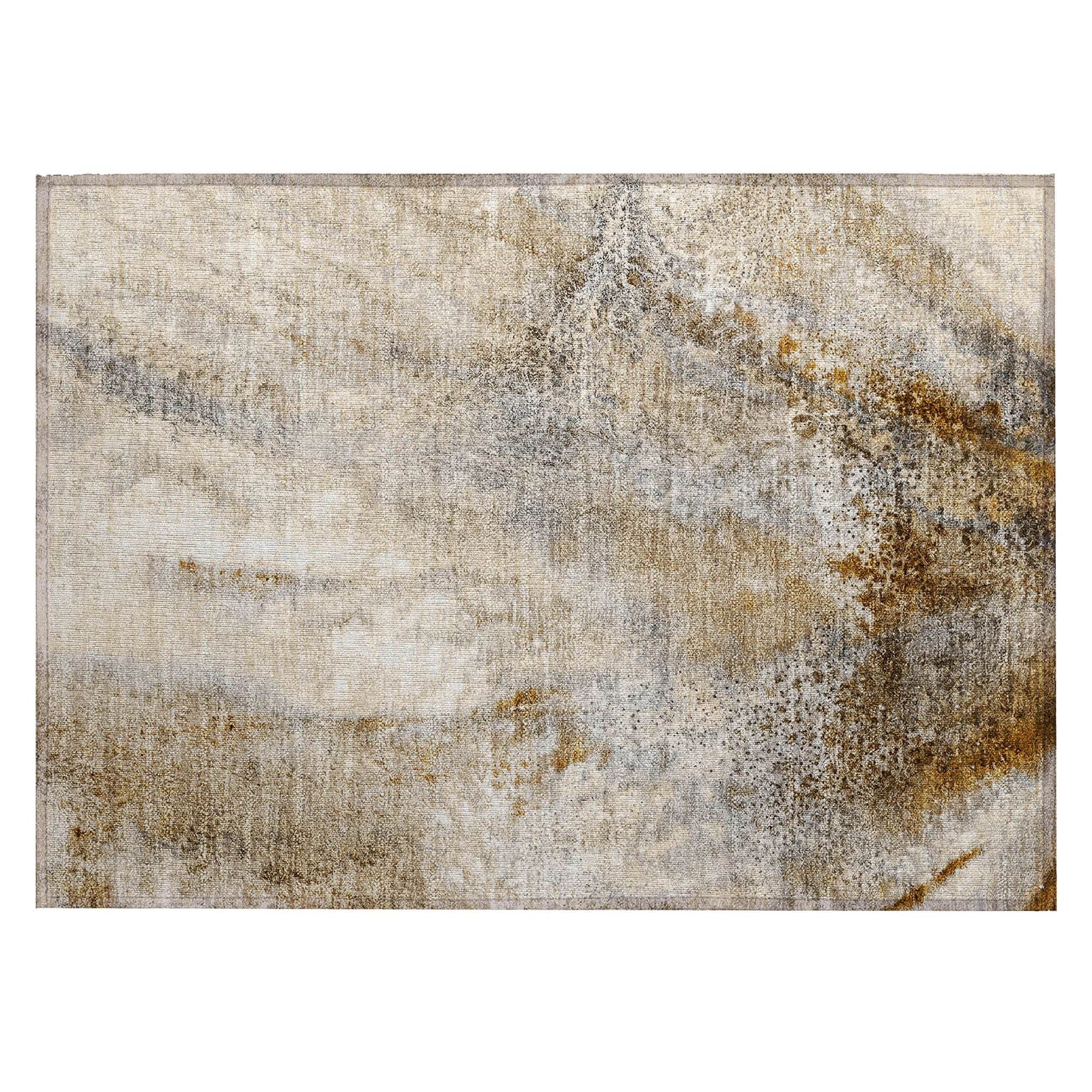 Machine Washable Brown Rug - Indoor / Outdoor - Kids / Pet Friendly Watercolors Print Rug