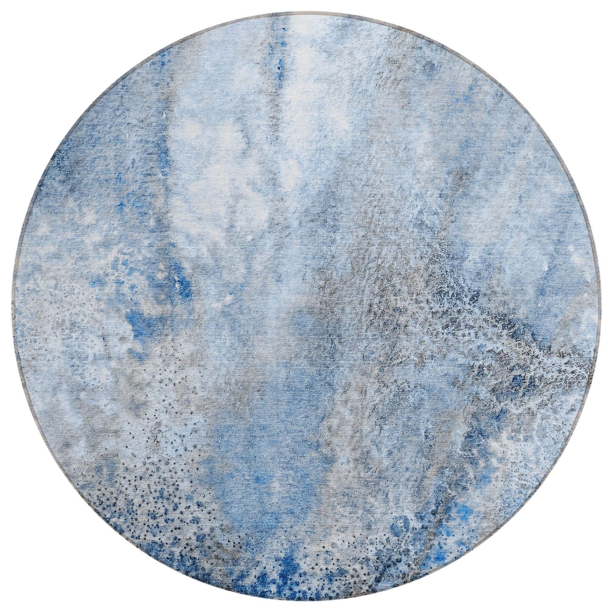 Machine Washable Navy Blue Rug - Indoor / Outdoor - Kids / Pet Friendly Watercolors Print Rug