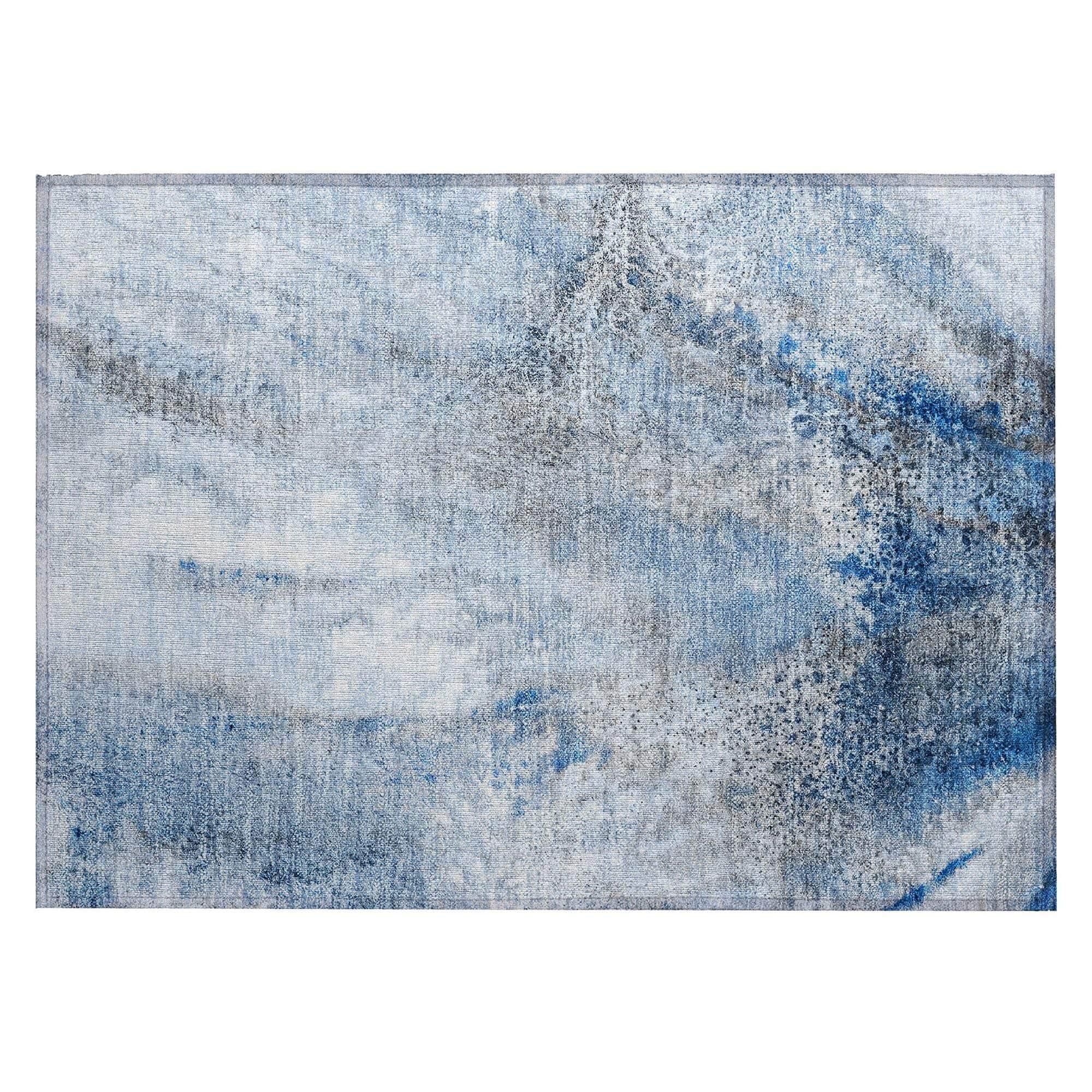 Machine Washable Navy Blue Rug - Indoor / Outdoor - Kids / Pet Friendly Watercolors Print Rug