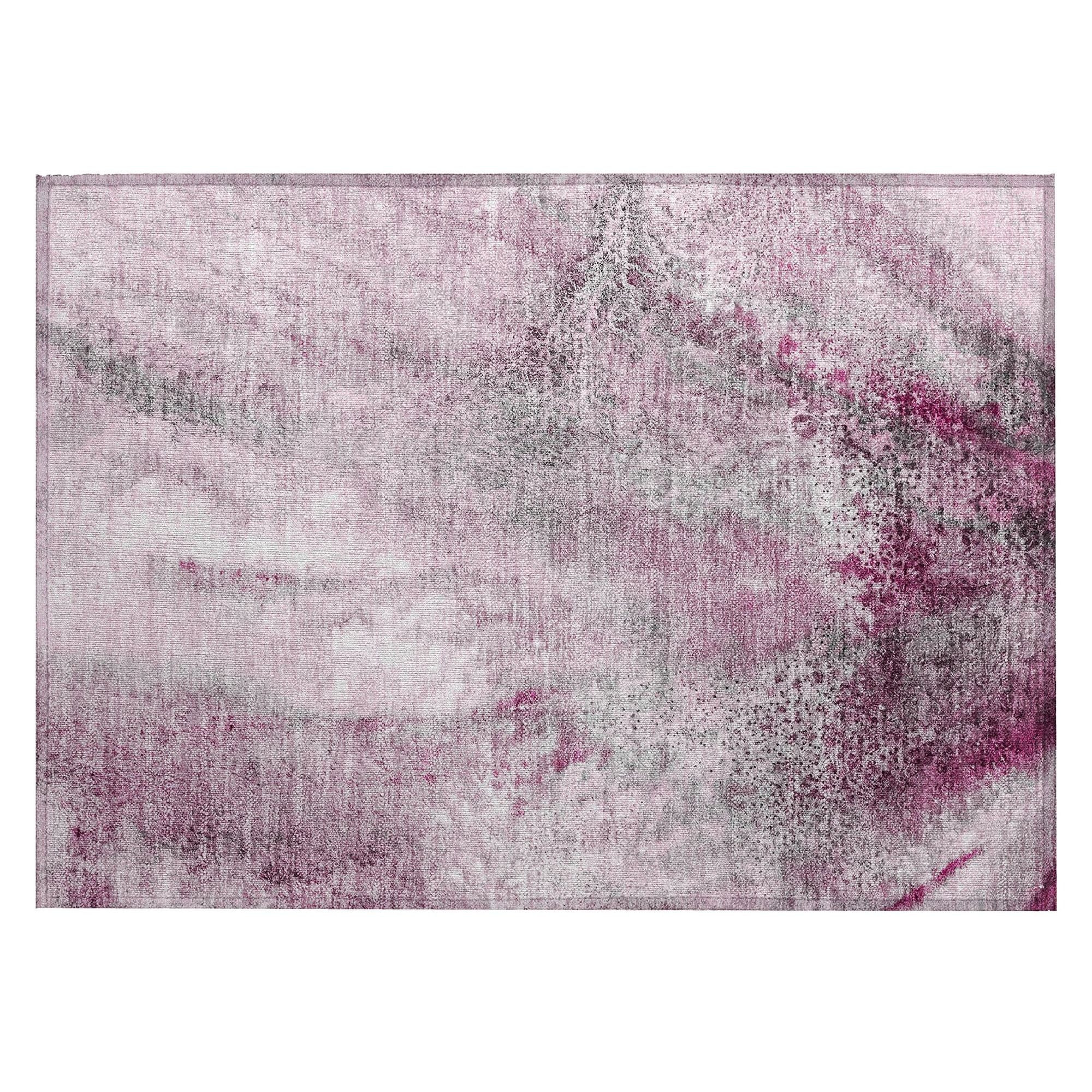 Machine Washable Pink Rug - Indoor / Outdoor - Kids / Pet Friendly Watercolors Print Rug
