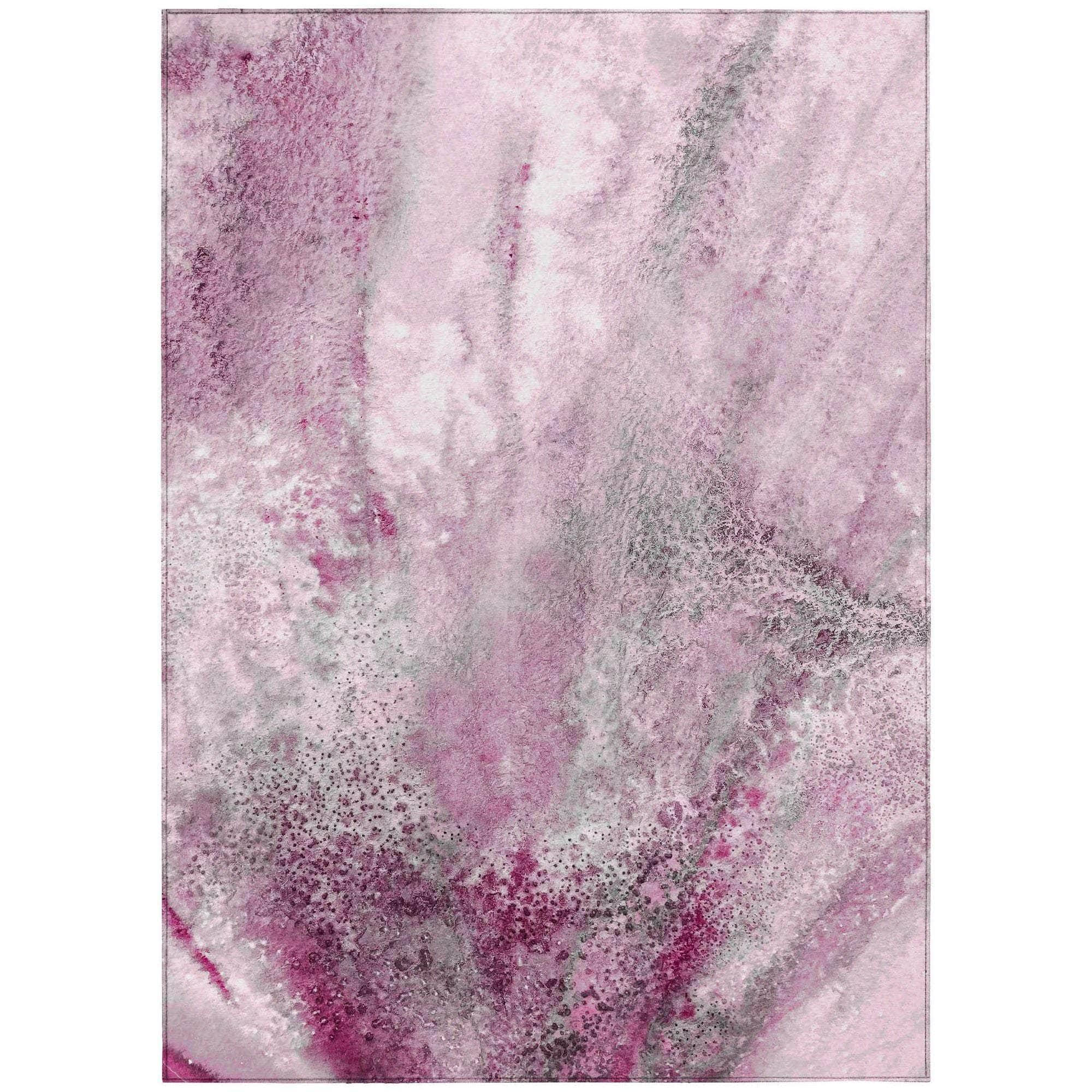 Machine Washable Pink Rug - Indoor / Outdoor - Kids / Pet Friendly Watercolors Print Rug