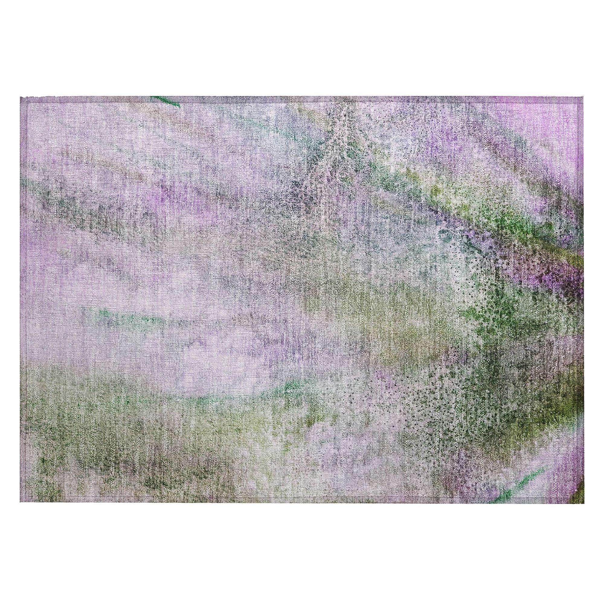 Machine Washable Purple Rug - Indoor / Outdoor - Kids / Pet Friendly Watercolors Print Rug