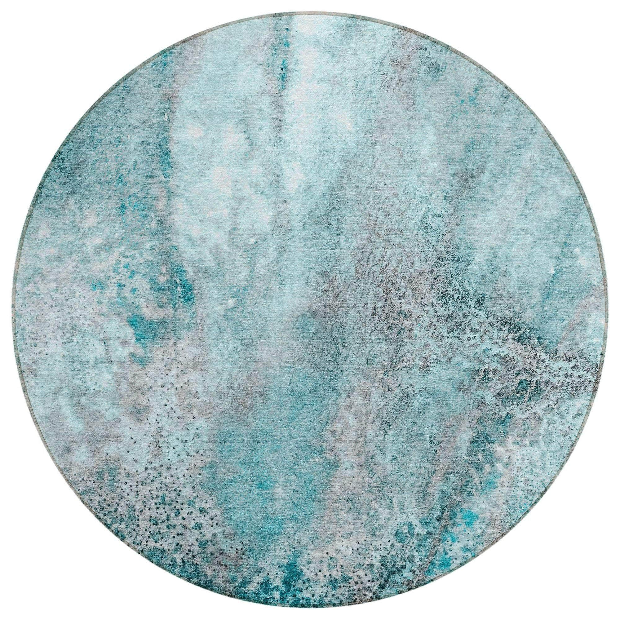 Machine Washable Teal Rug - Indoor / Outdoor - Kids / Pet Friendly Watercolors Print Rug