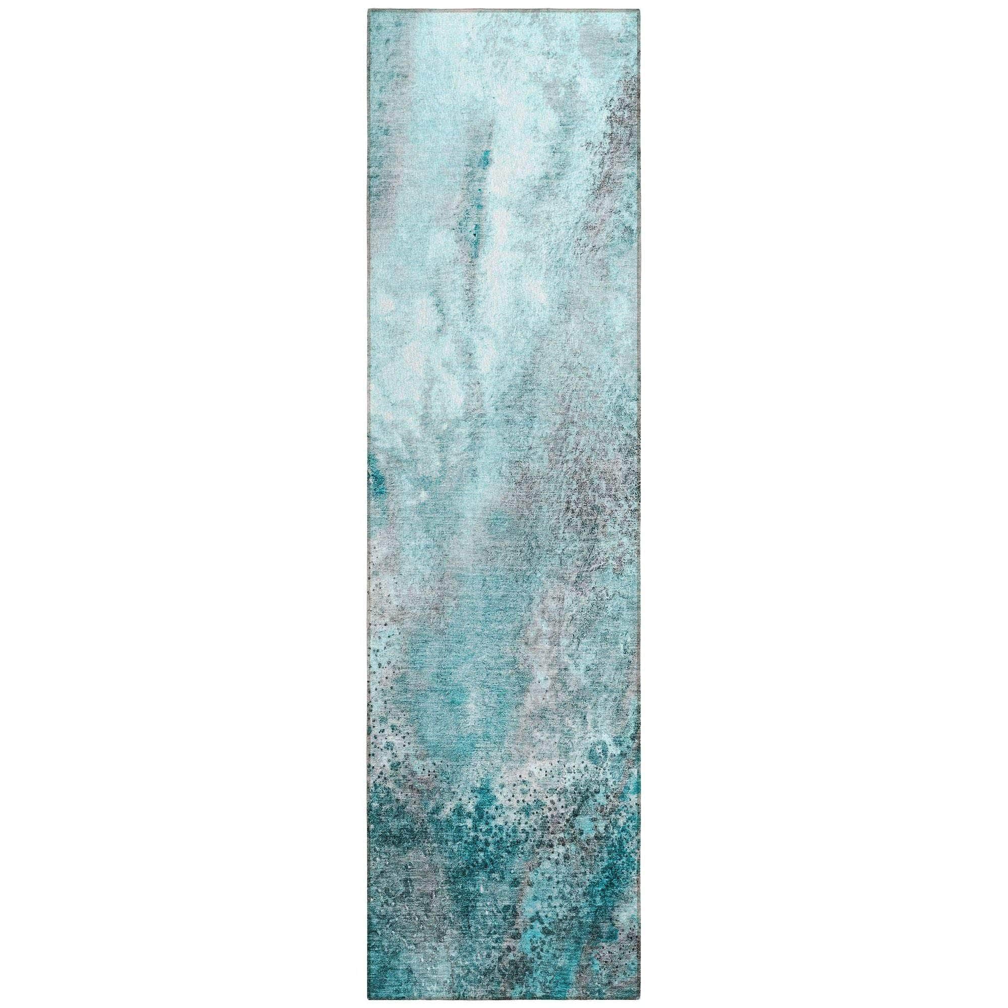Machine Washable Teal Rug - Indoor / Outdoor - Kids / Pet Friendly Watercolors Print Rug