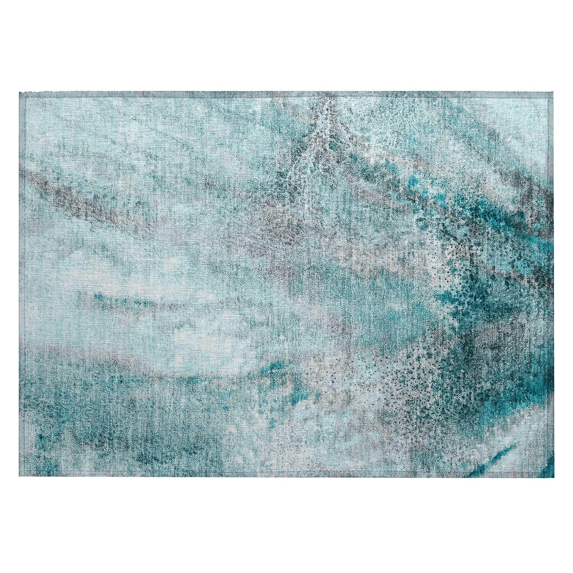 Machine Washable Teal Rug - Indoor / Outdoor - Kids / Pet Friendly Watercolors Print Rug