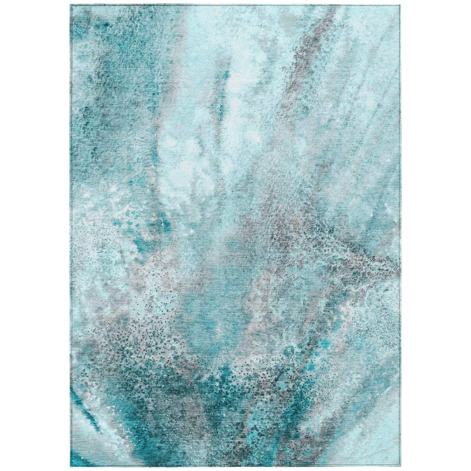 Machine Washable Teal Rug - Indoor / Outdoor - Kids / Pet Friendly Watercolors Print Rug
