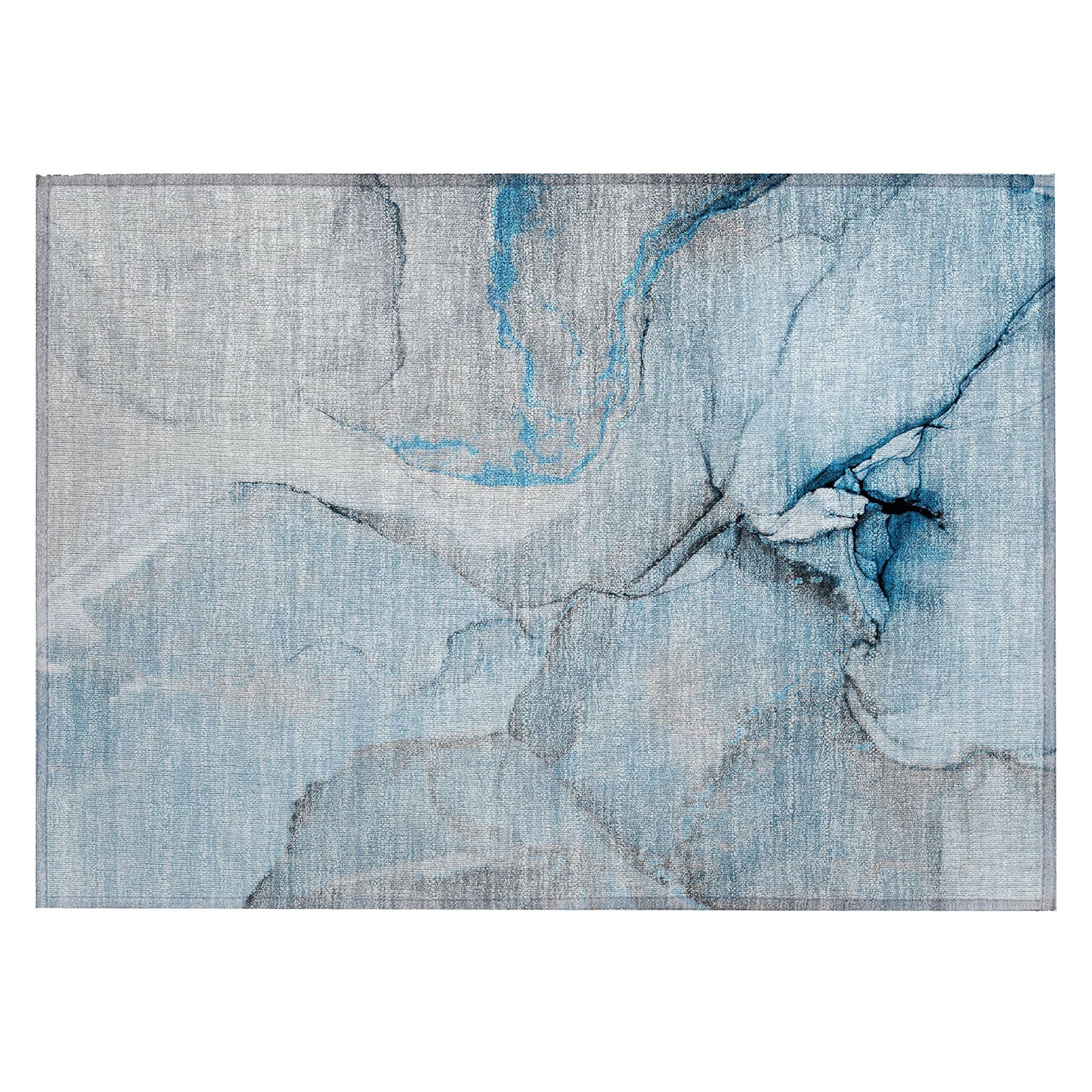 Machine Washable Blue Rug - Indoor / Outdoor - Kids / Pet Friendly Watercolors Print Rug