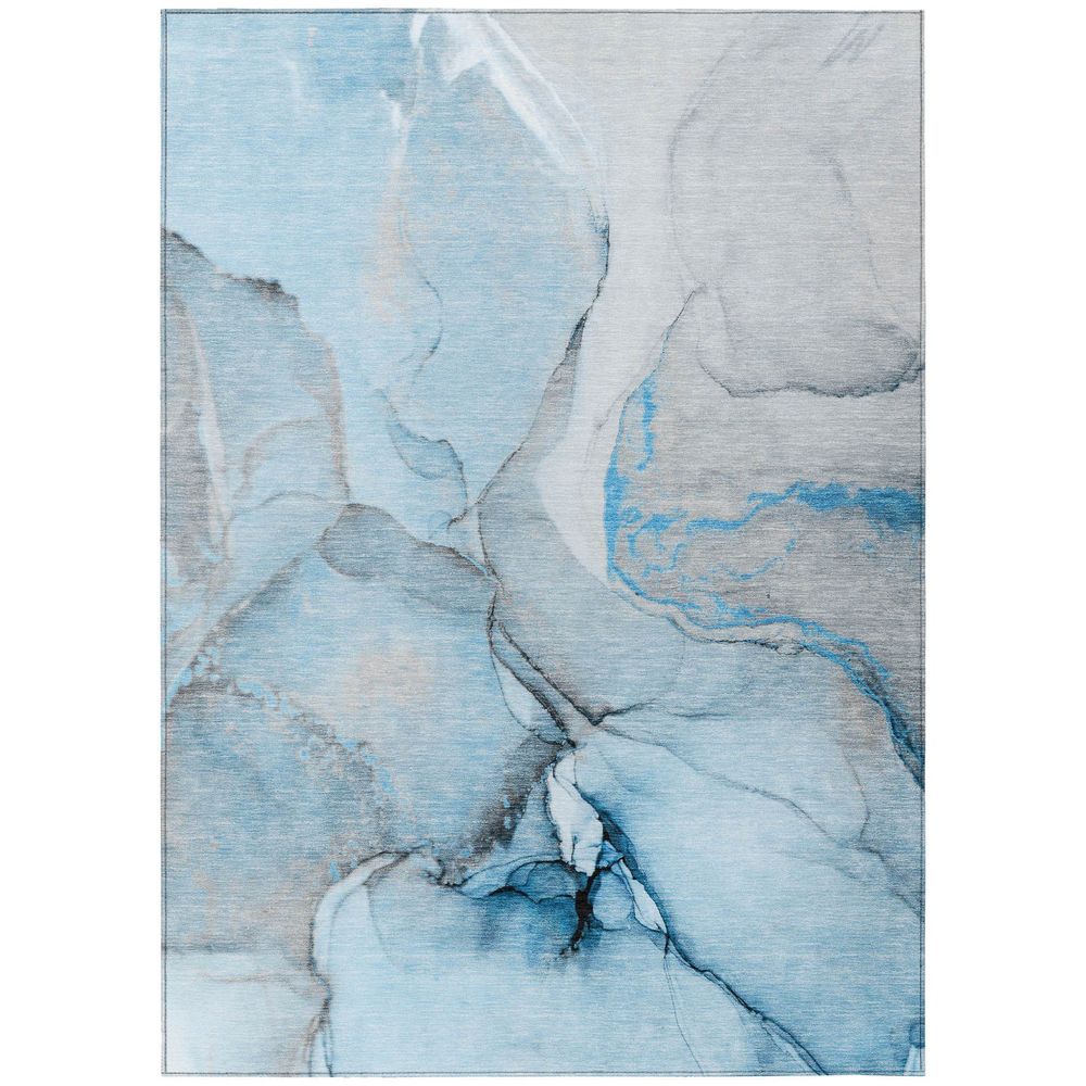 Machine Washable Blue Rug - Indoor / Outdoor - Kids / Pet Friendly Watercolors Print Rug