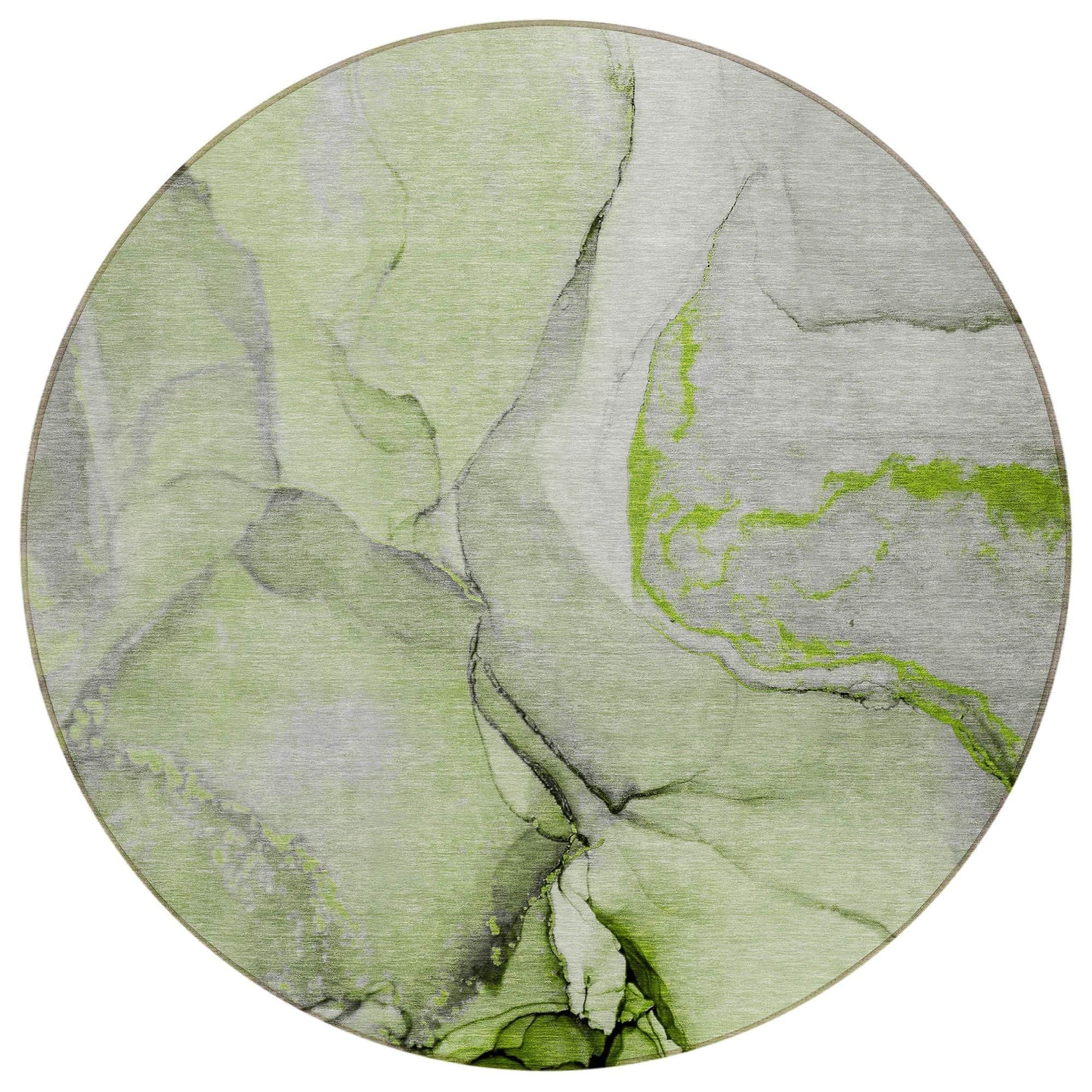 Machine Washable Green Rug - Indoor / Outdoor - Kids / Pet Friendly Watercolors Print Rug