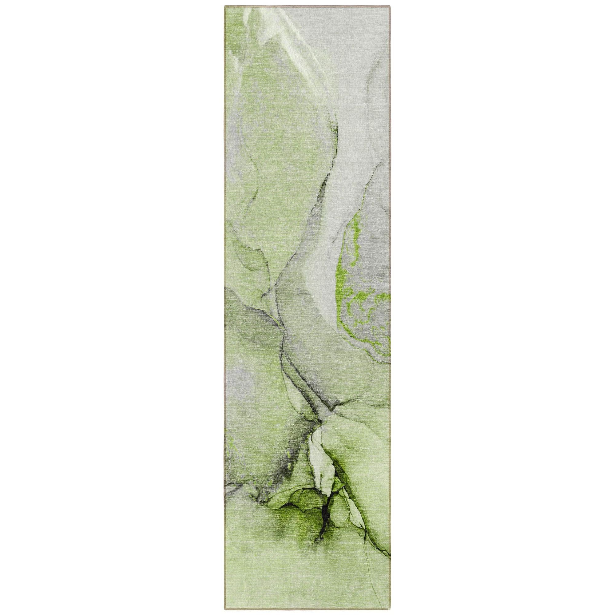 Machine Washable Green Rug - Indoor / Outdoor - Kids / Pet Friendly Watercolors Print Rug