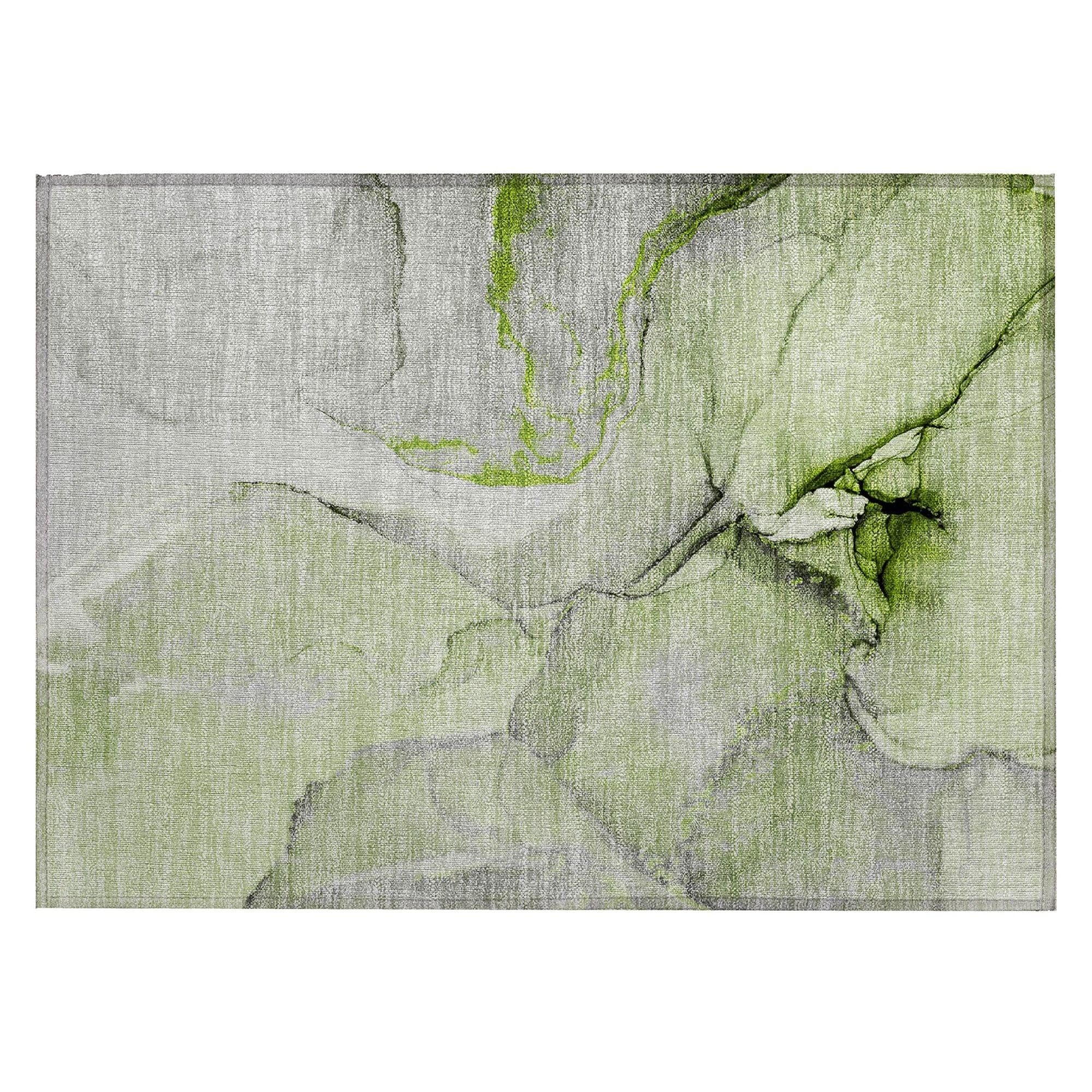 Machine Washable Green Rug - Indoor / Outdoor - Kids / Pet Friendly Watercolors Print Rug