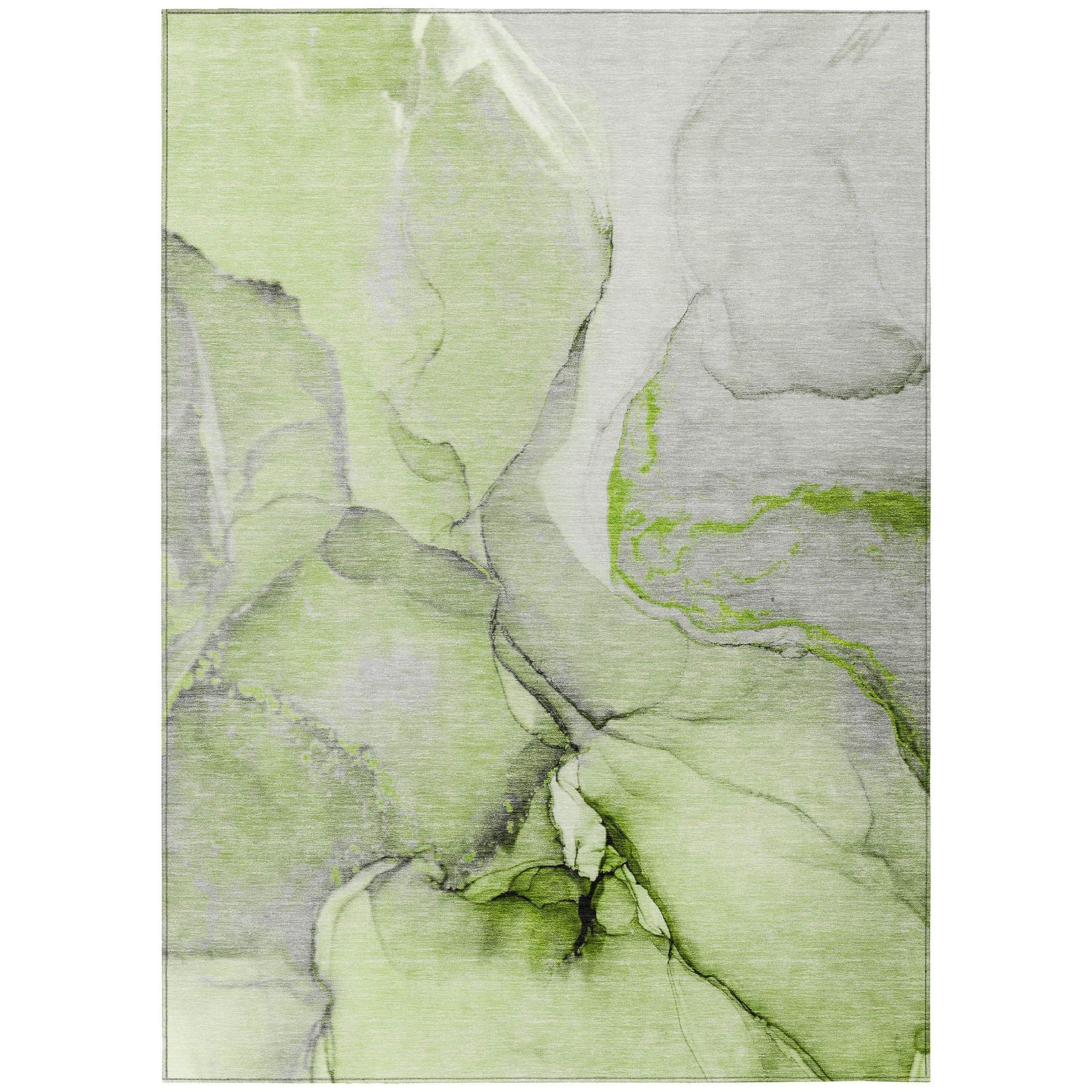 Machine Washable Green Rug - Indoor / Outdoor - Kids / Pet Friendly Watercolors Print Rug