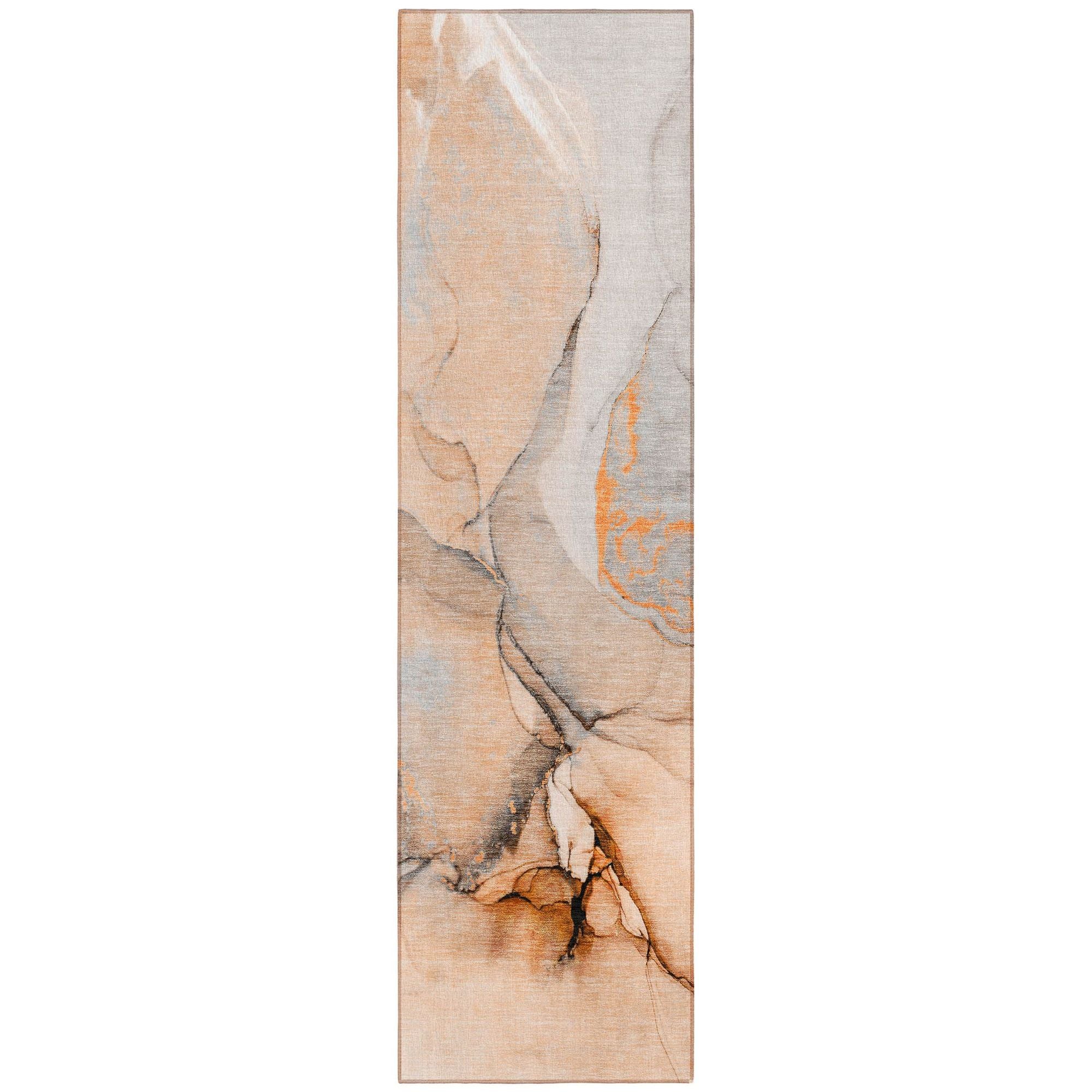 Machine Washable Orange Rug - Indoor / Outdoor - Kids / Pet Friendly Watercolors Print Rug