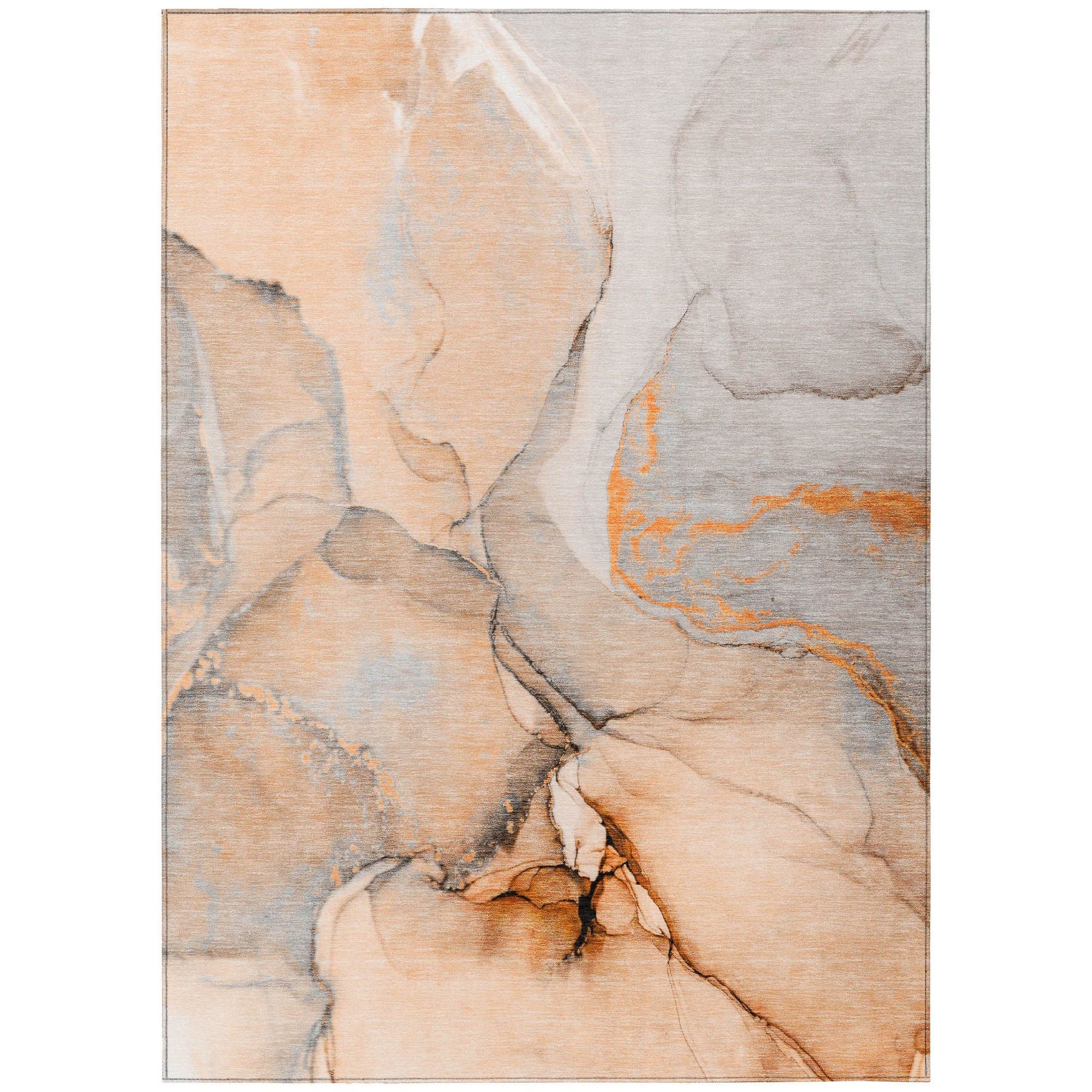 Machine Washable Orange Rug - Indoor / Outdoor - Kids / Pet Friendly Watercolors Print Rug
