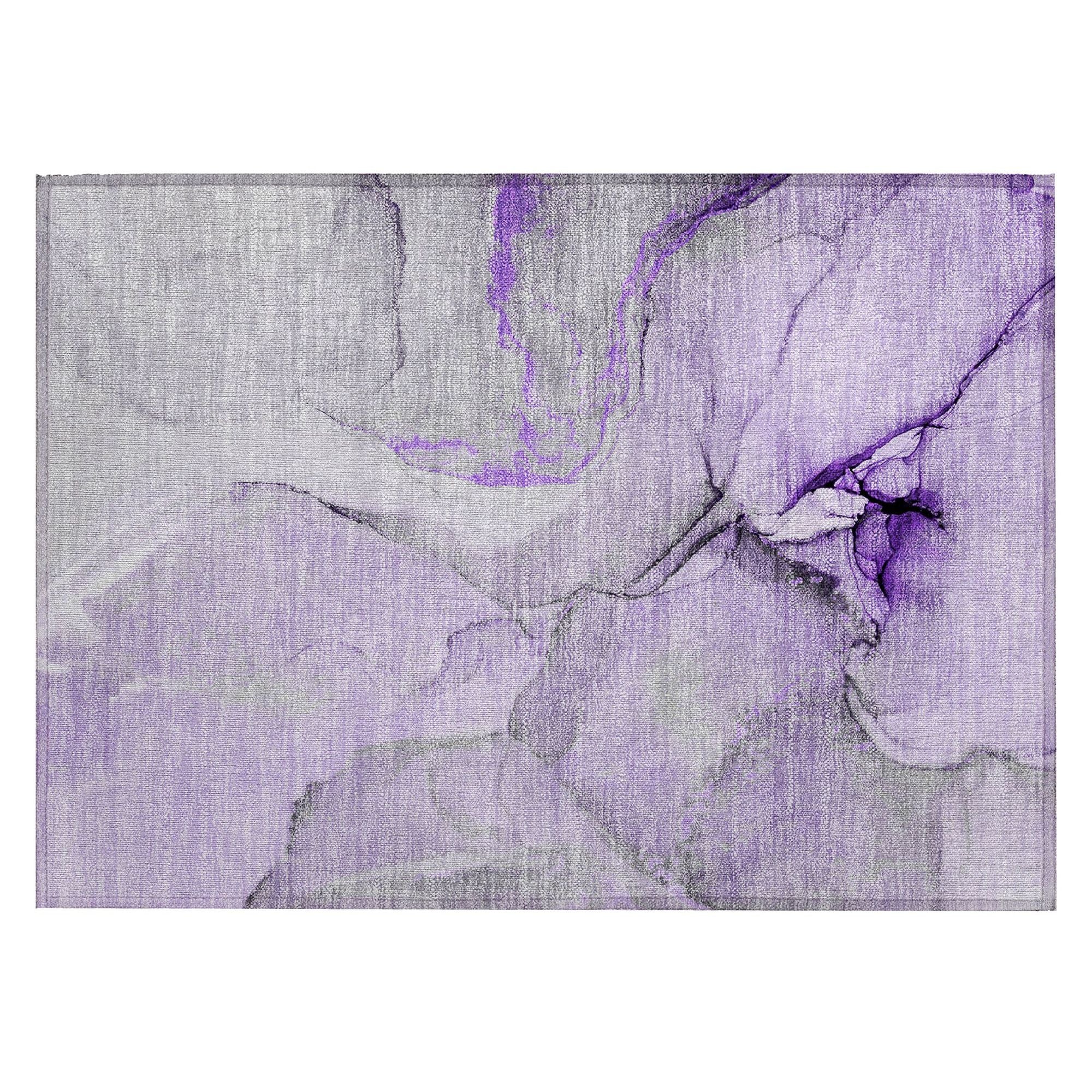 Machine Washable Purple Rug - Indoor / Outdoor - Kids / Pet Friendly Watercolors Print Rug