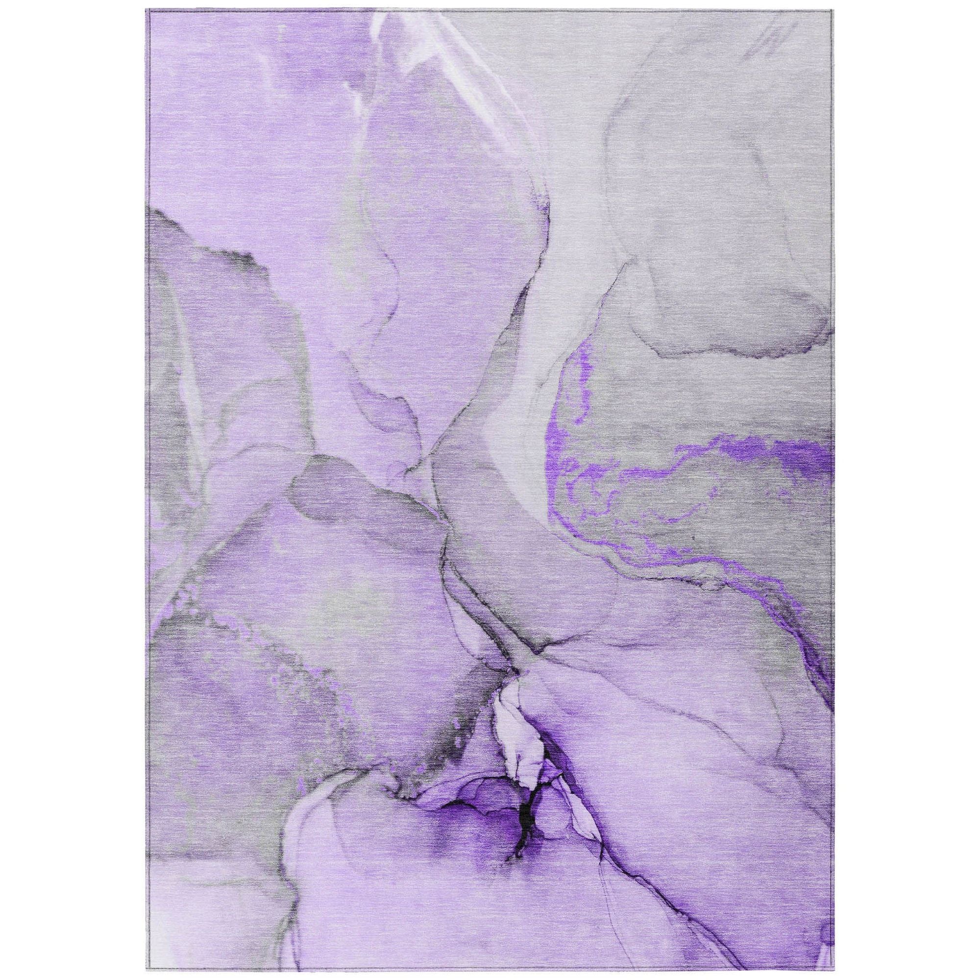 Machine Washable Purple Rug - Indoor / Outdoor - Kids / Pet Friendly Watercolors Print Rug