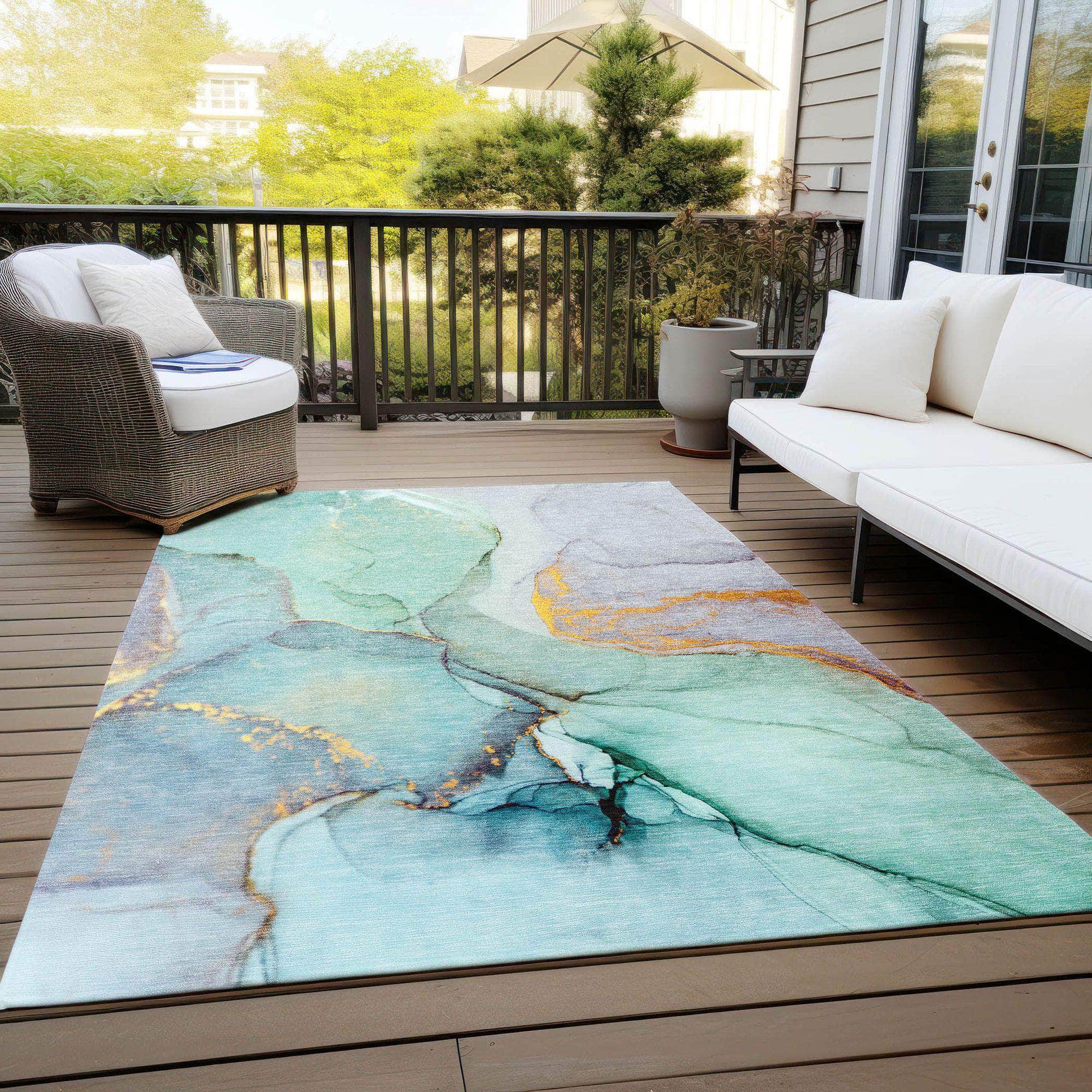 Machine Made ACN506 Teal Rugs