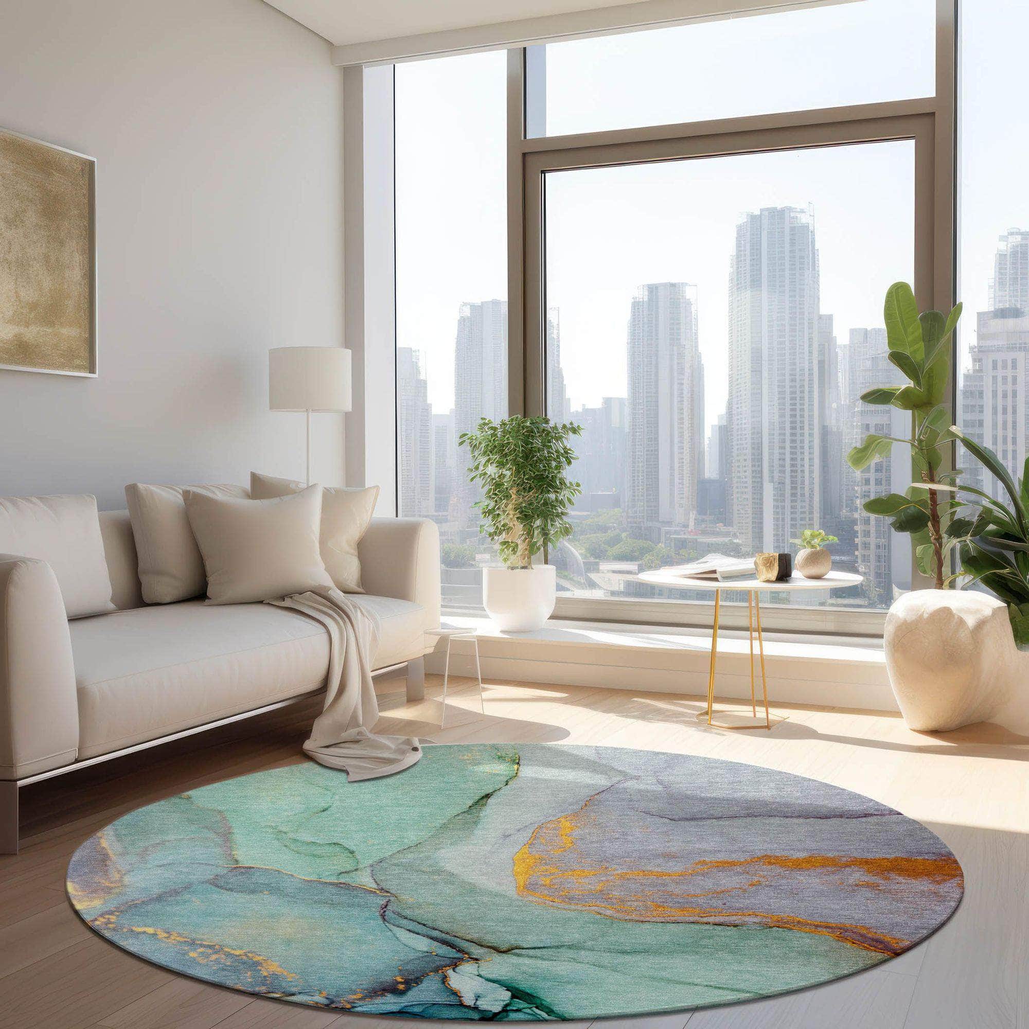 Machine Made ACN506 Teal Rugs