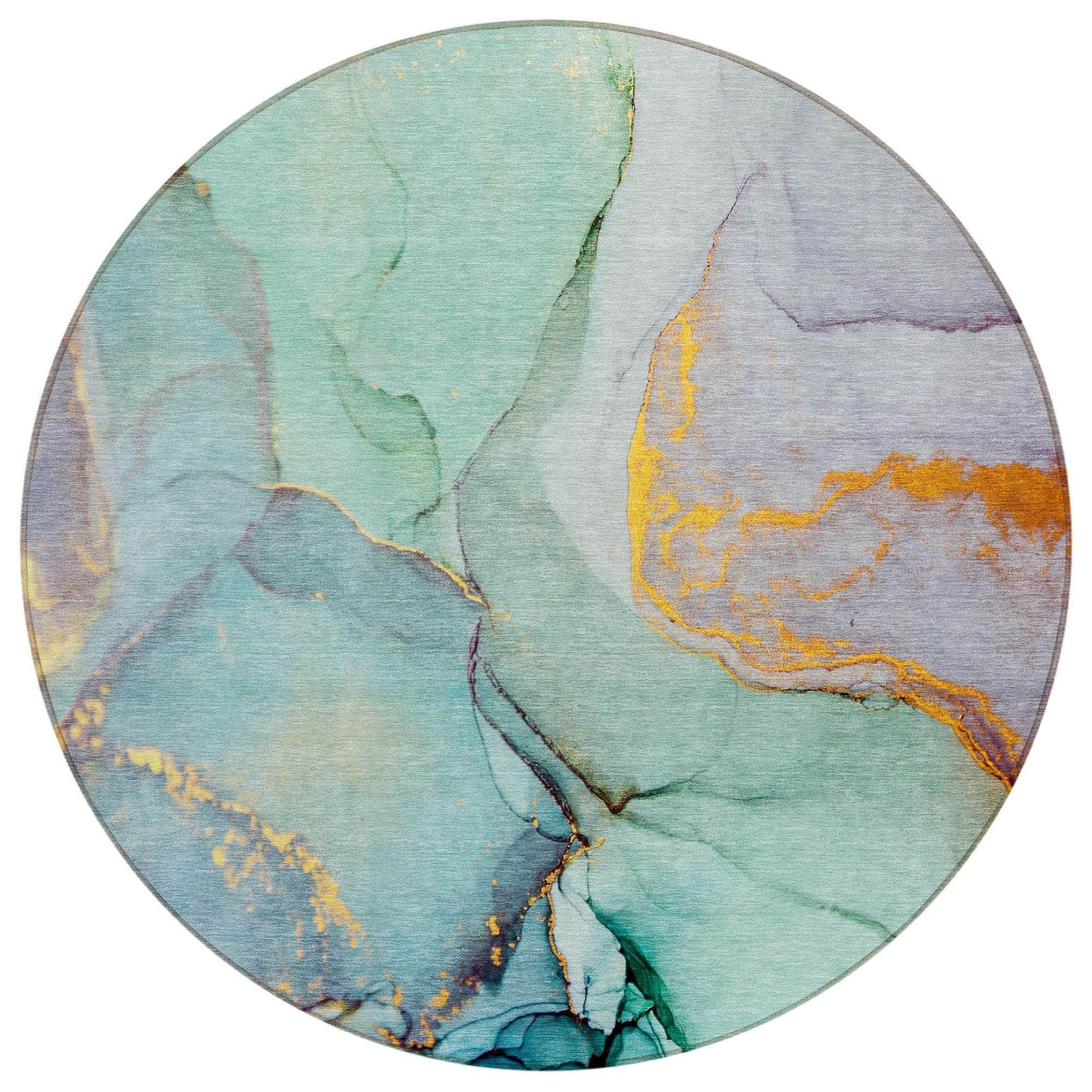 Machine Washable Teal Rug - Indoor / Outdoor - Kids / Pet Friendly Watercolors Print Rug