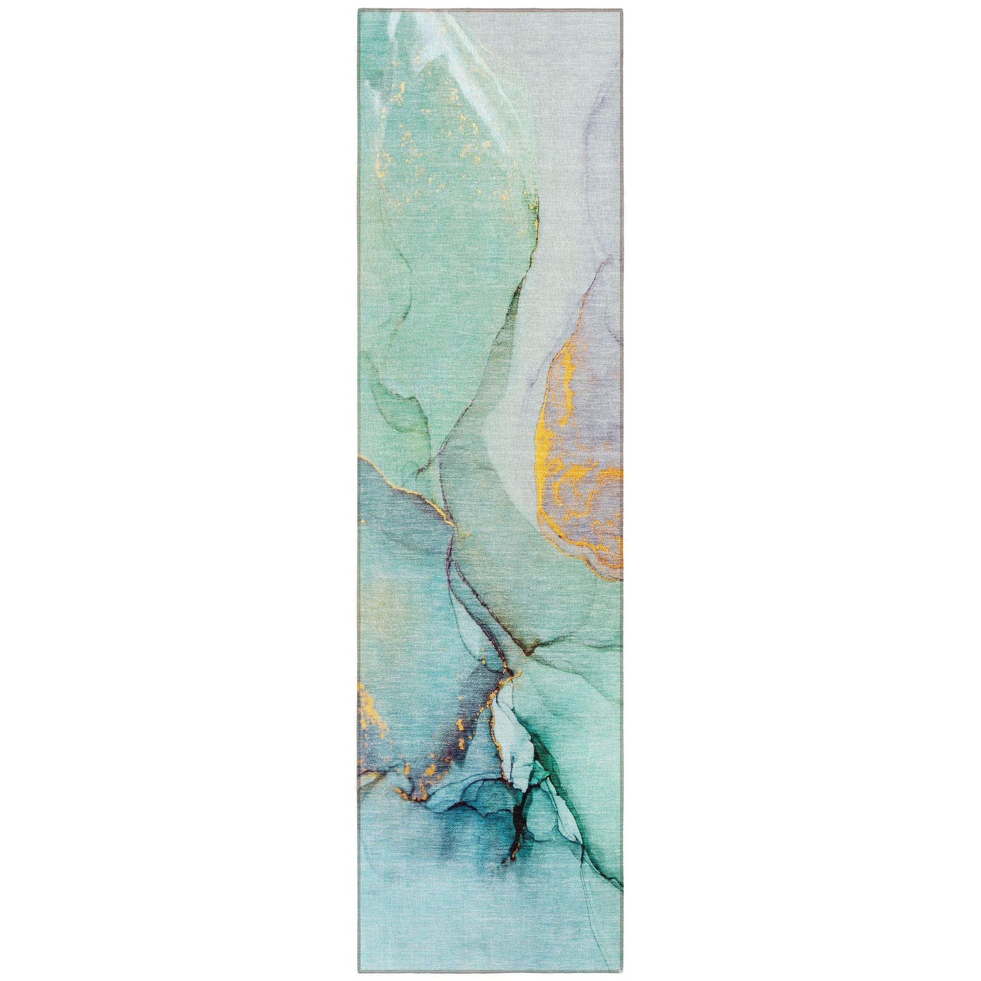 Machine Washable Teal Rug - Indoor / Outdoor - Kids / Pet Friendly Watercolors Print Rug