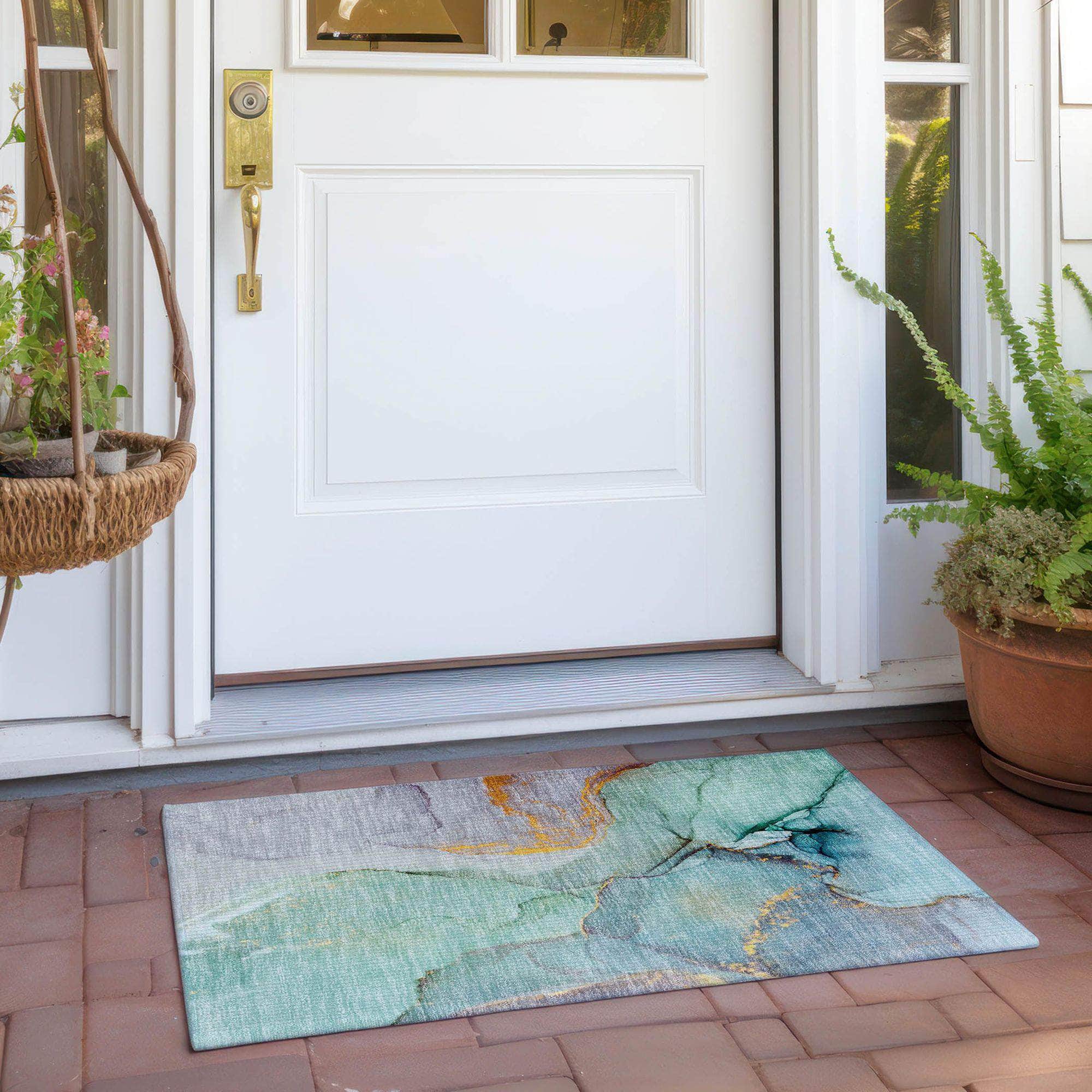 Machine Made ACN506 Teal Rugs