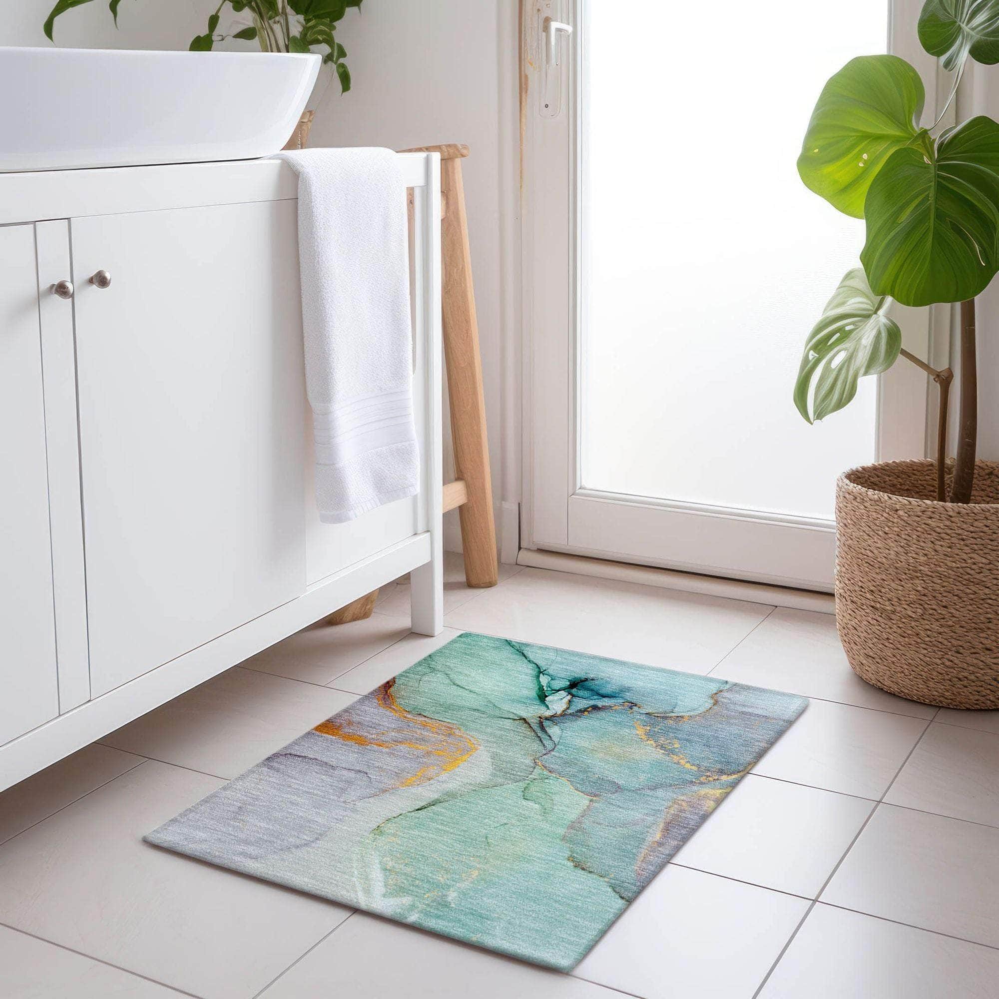 Machine Made ACN506 Teal Rugs