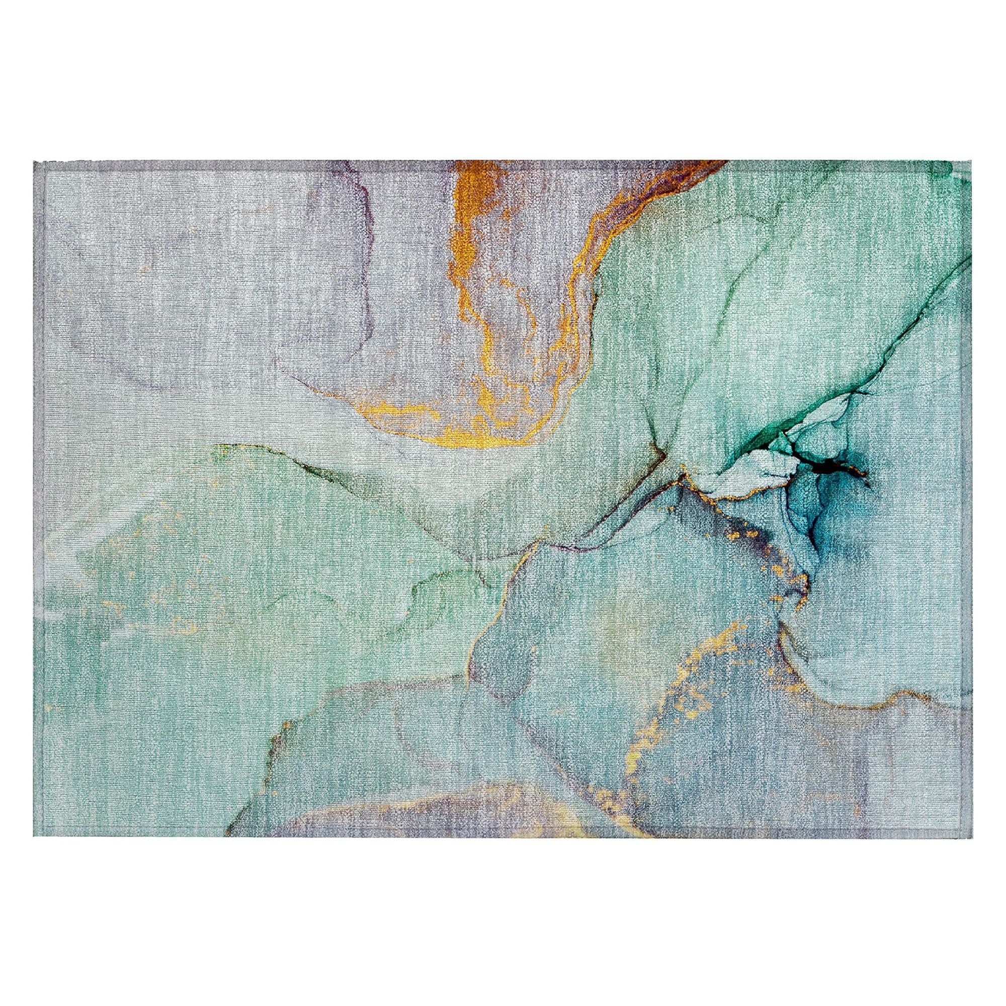 Machine Washable Teal Rug - Indoor / Outdoor - Kids / Pet Friendly Watercolors Print Rug