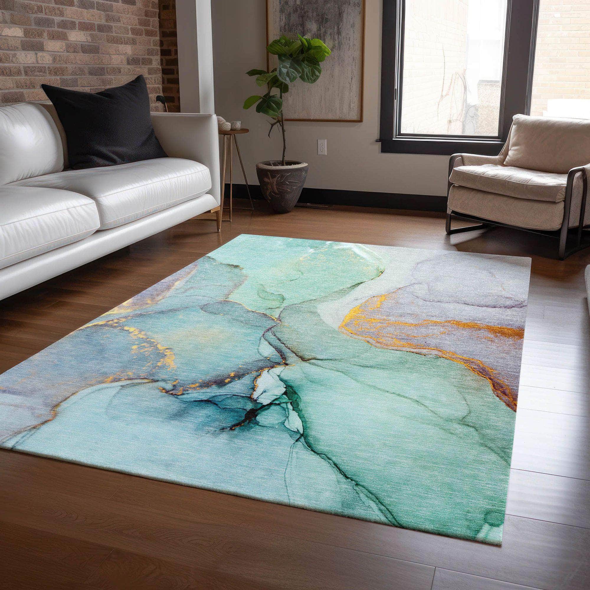 Machine Made ACN506 Teal Rugs