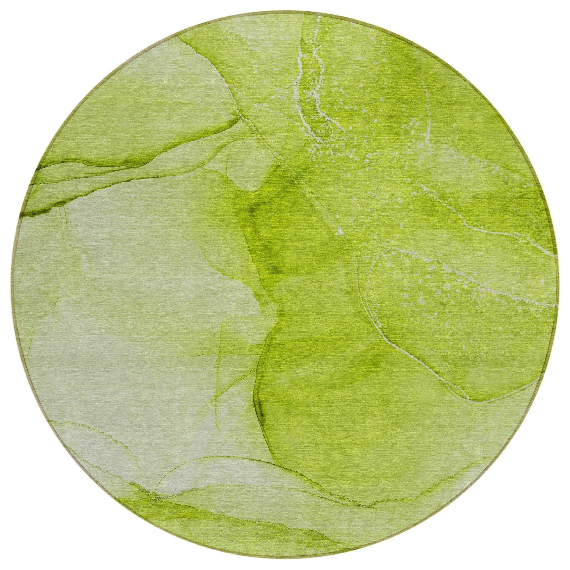 Machine Washable Green Rug - Indoor / Outdoor - Kids / Pet Friendly Watercolors Print Rug