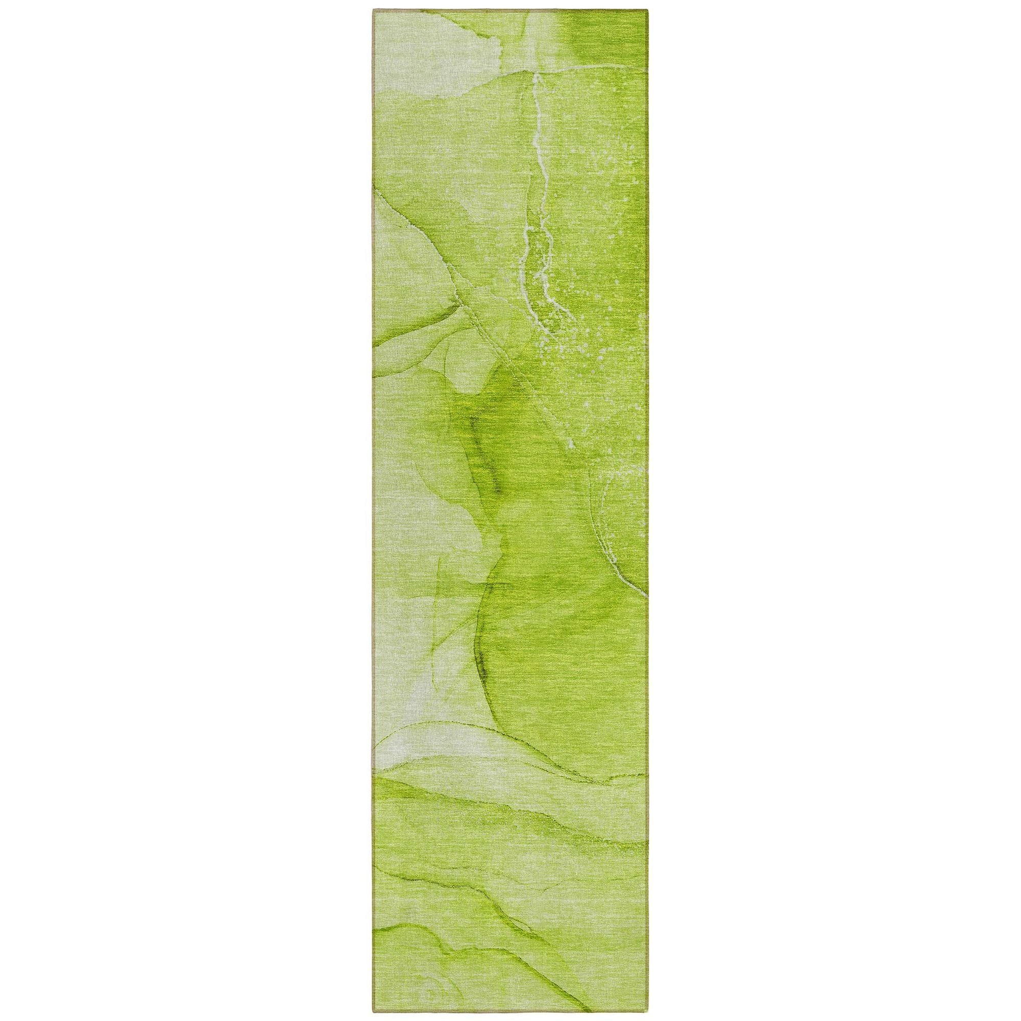 Machine Washable Green Rug - Indoor / Outdoor - Kids / Pet Friendly Watercolors Print Rug