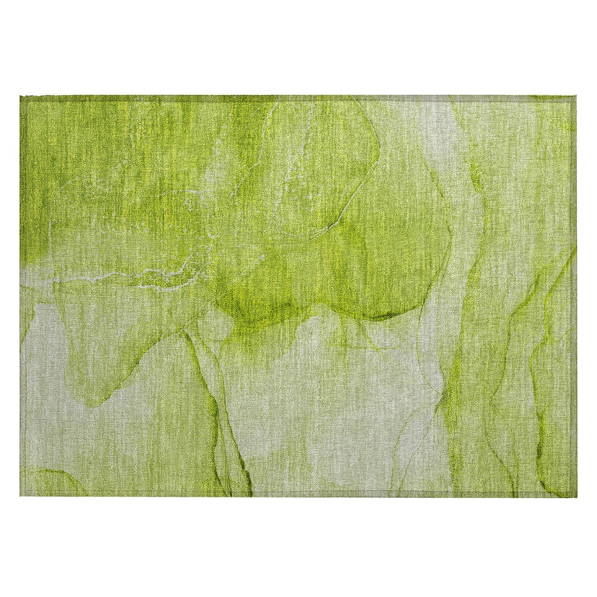 Machine Washable Green Rug - Indoor / Outdoor - Kids / Pet Friendly Watercolors Print Rug