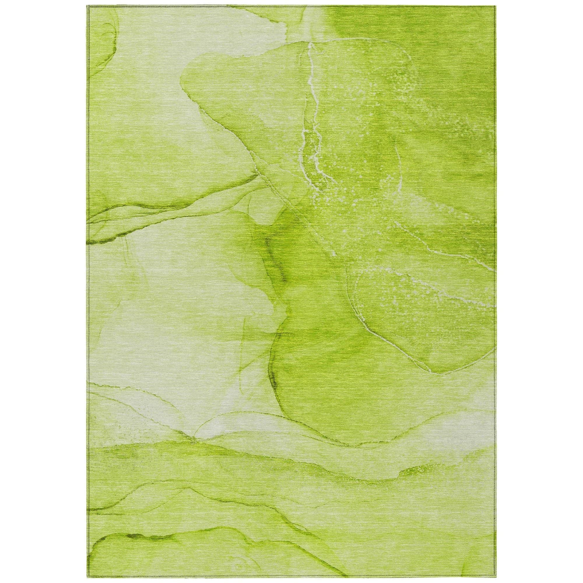 Machine Washable Green Rug - Indoor / Outdoor - Kids / Pet Friendly Watercolors Print Rug