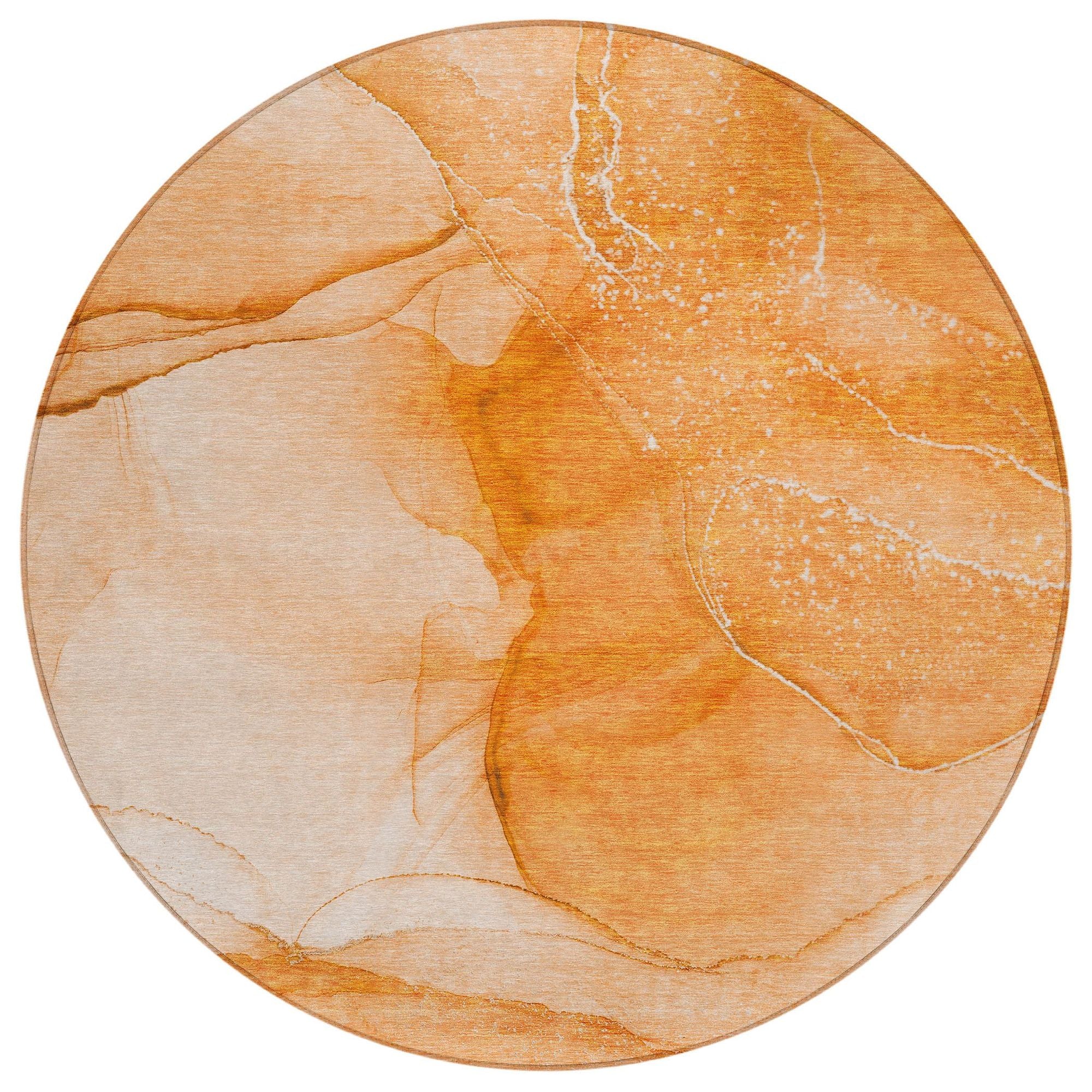 Machine Washable Orange Rug - Indoor / Outdoor - Kids / Pet Friendly Watercolors Print Rug
