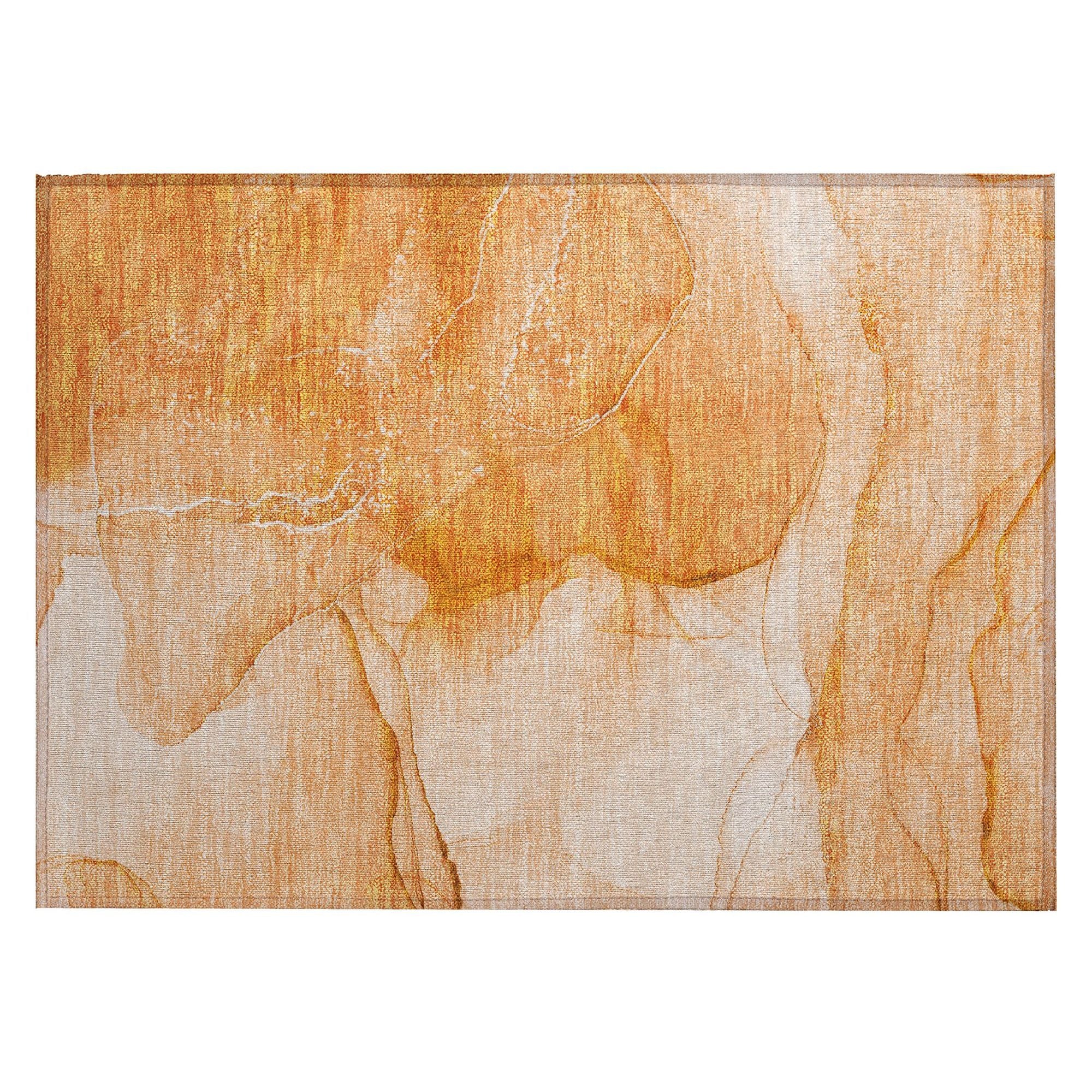 Machine Washable Orange Rug - Indoor / Outdoor - Kids / Pet Friendly Watercolors Print Rug